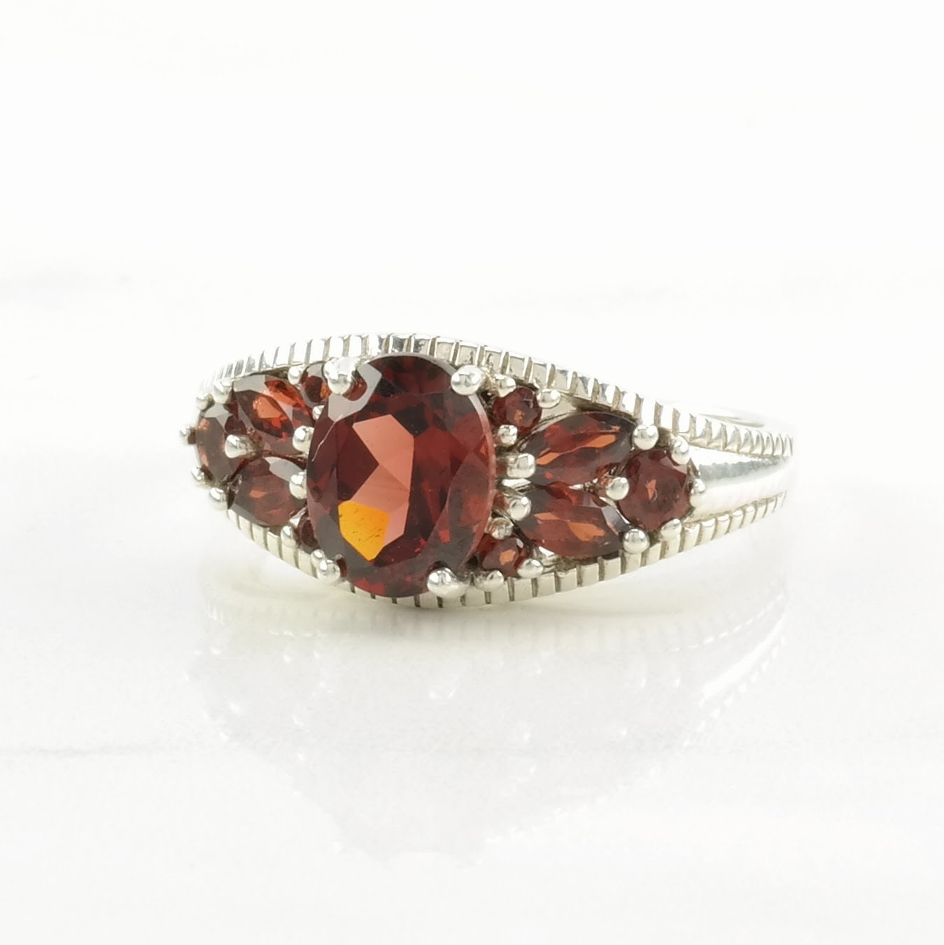 Vintage Sterling Silver Ring, Garnet Red Size 10