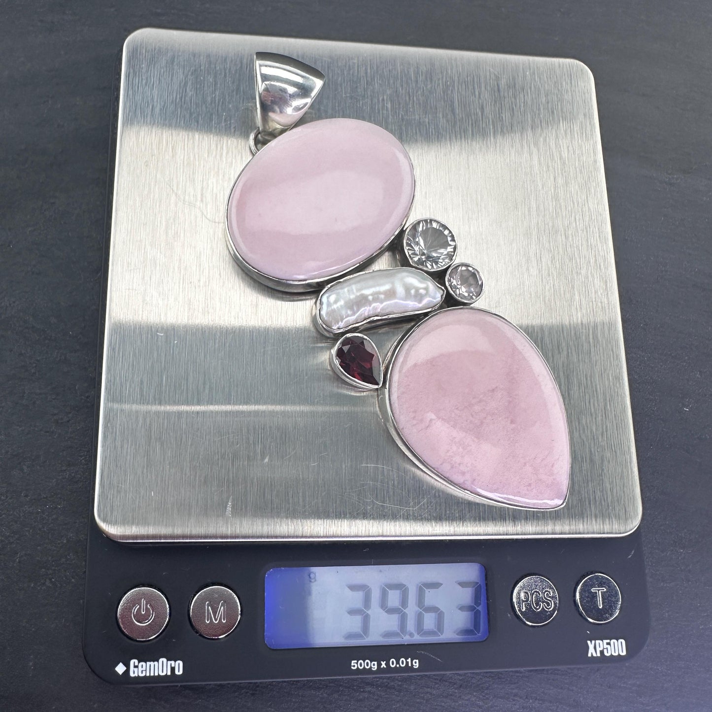 Vintage Large Sterling Silver Pink Pendant
