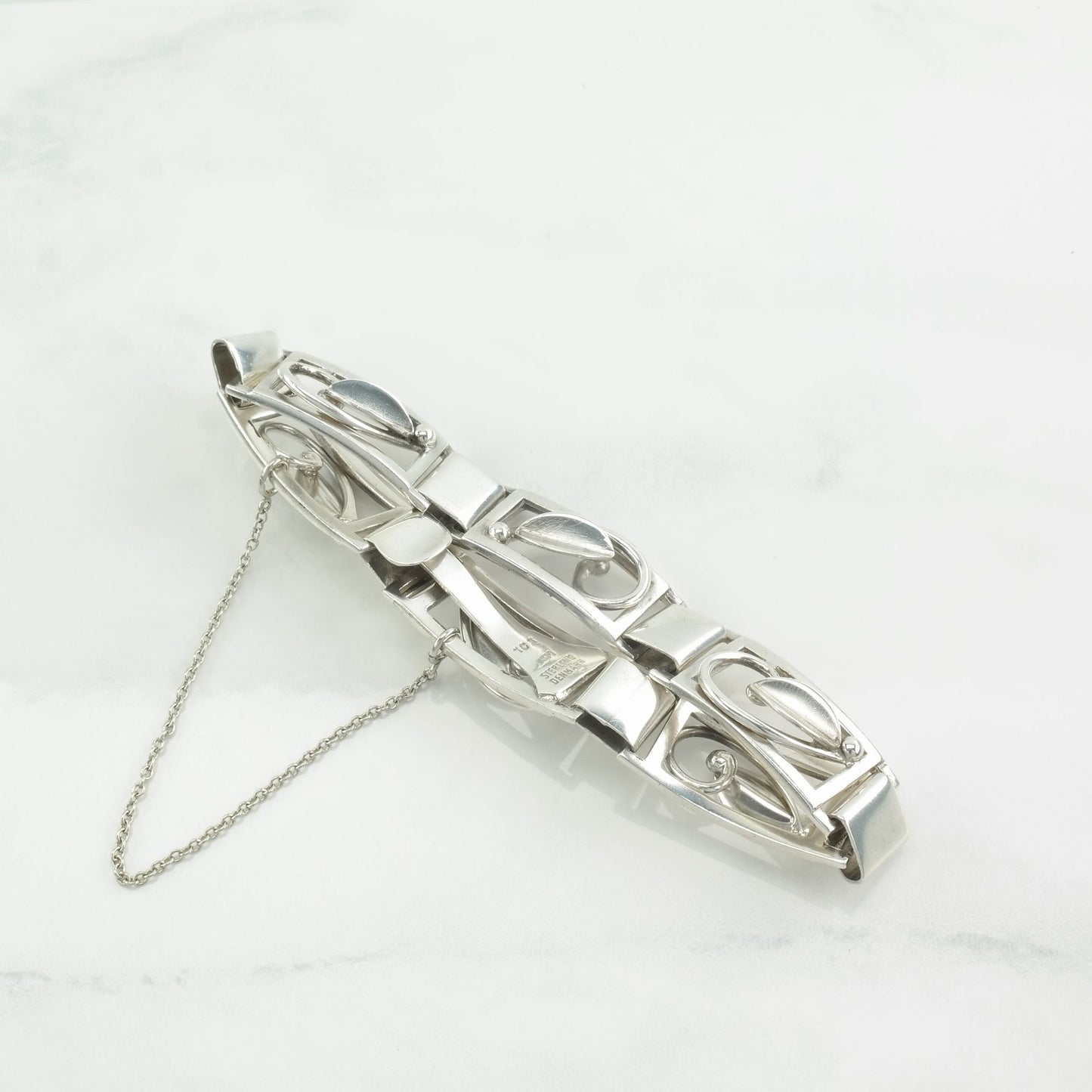 Antique Danish Sterling Silver Link Bracelet Leaf