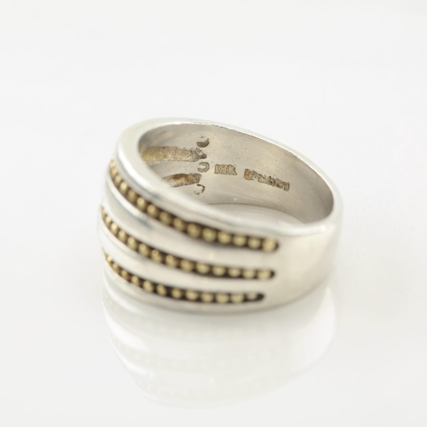 18k Gold Accent, Sterling Silver Ring Size 7 1/4