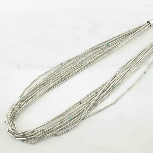 Vintage Southwest Sterling Silver Blue Turquoise Liquid Silver Necklace