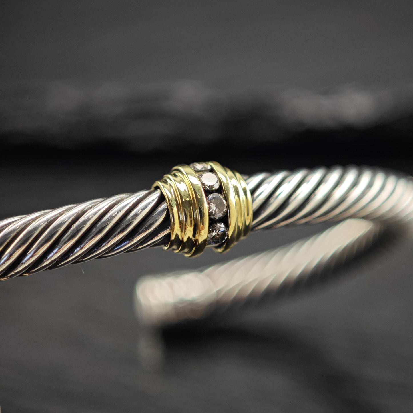 Choice of David Yurman 5mm Diamond, 18K Gold Accent Cuff Bracelet Sterling Silver