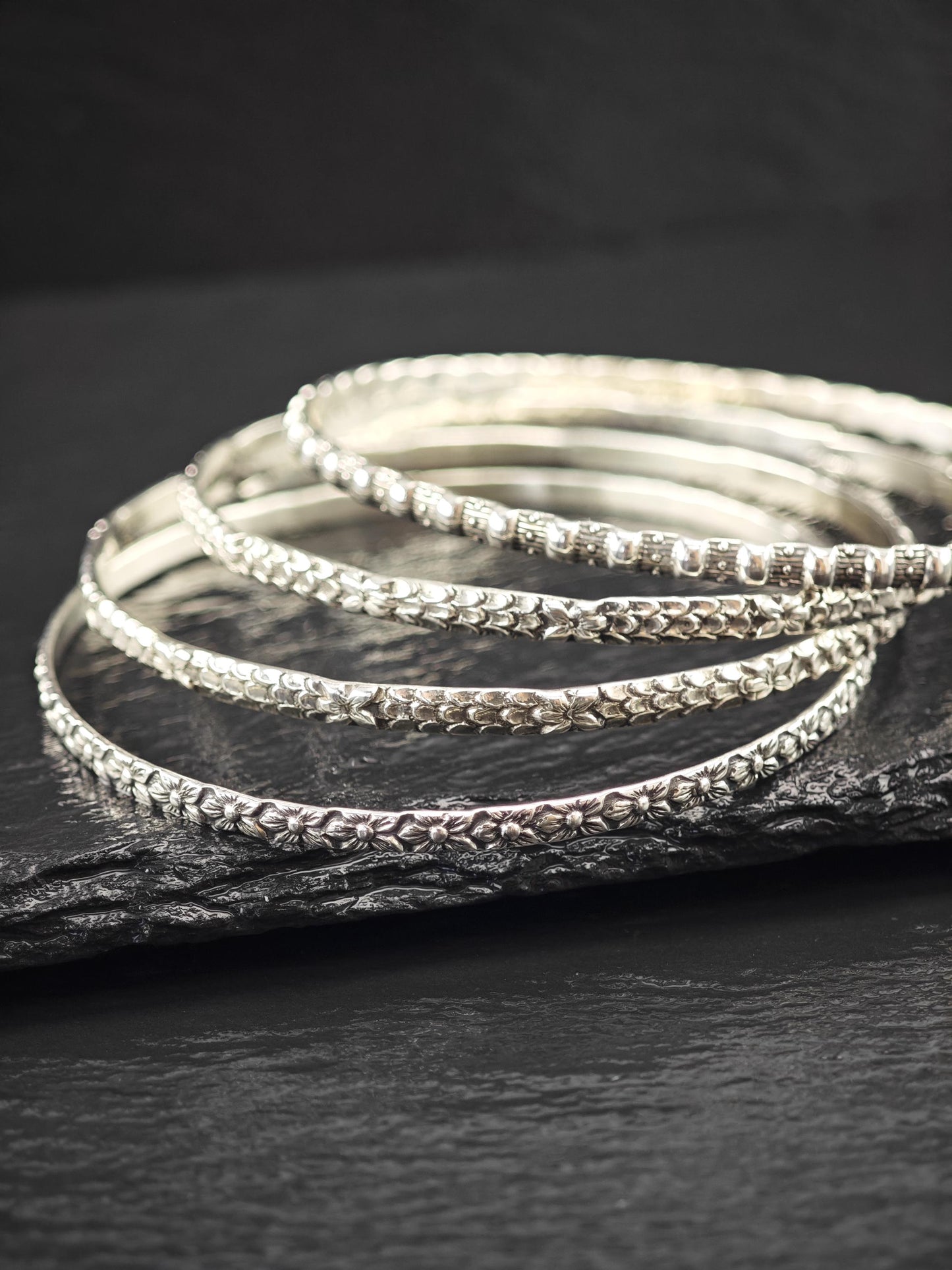 Choice of Stackable Repousse, Bangle Bracelet Sterling Silver