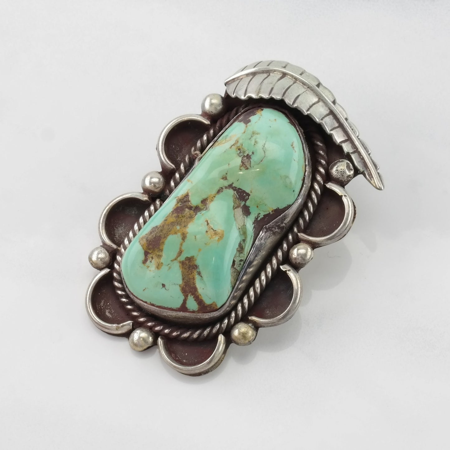 Vintage Native American Turquoise Leaf Sterling Silver Pendant