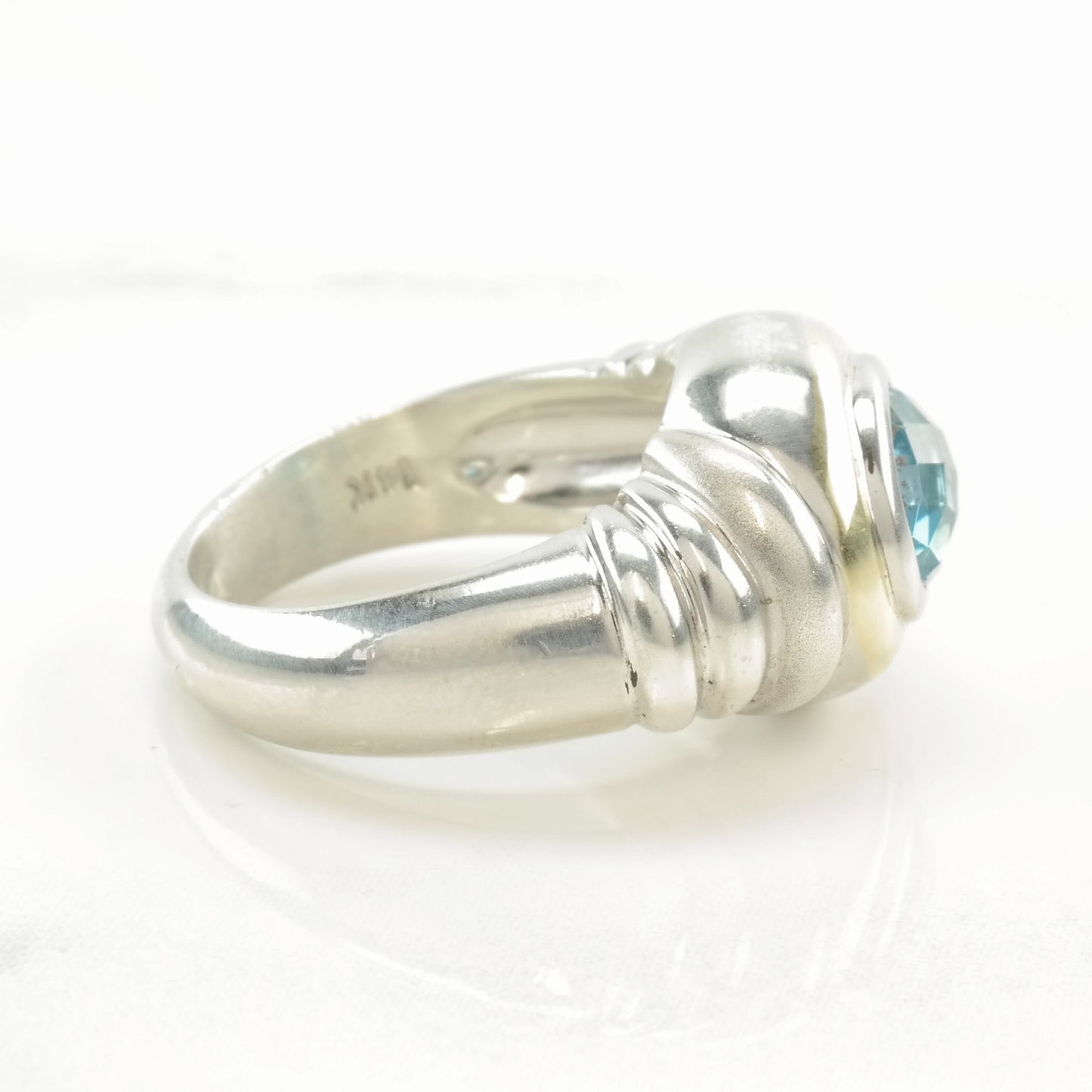 Vintage Sterling Silver Ring Topaz Checkerboard Cut 14K Gold Size 6 3/4