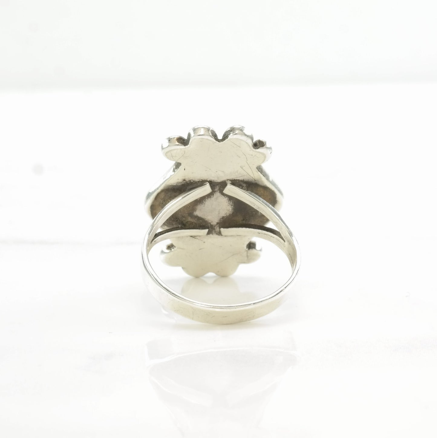 Vintage Southwest Silver Ring Turquoise Shadowbox Sterling Size 8