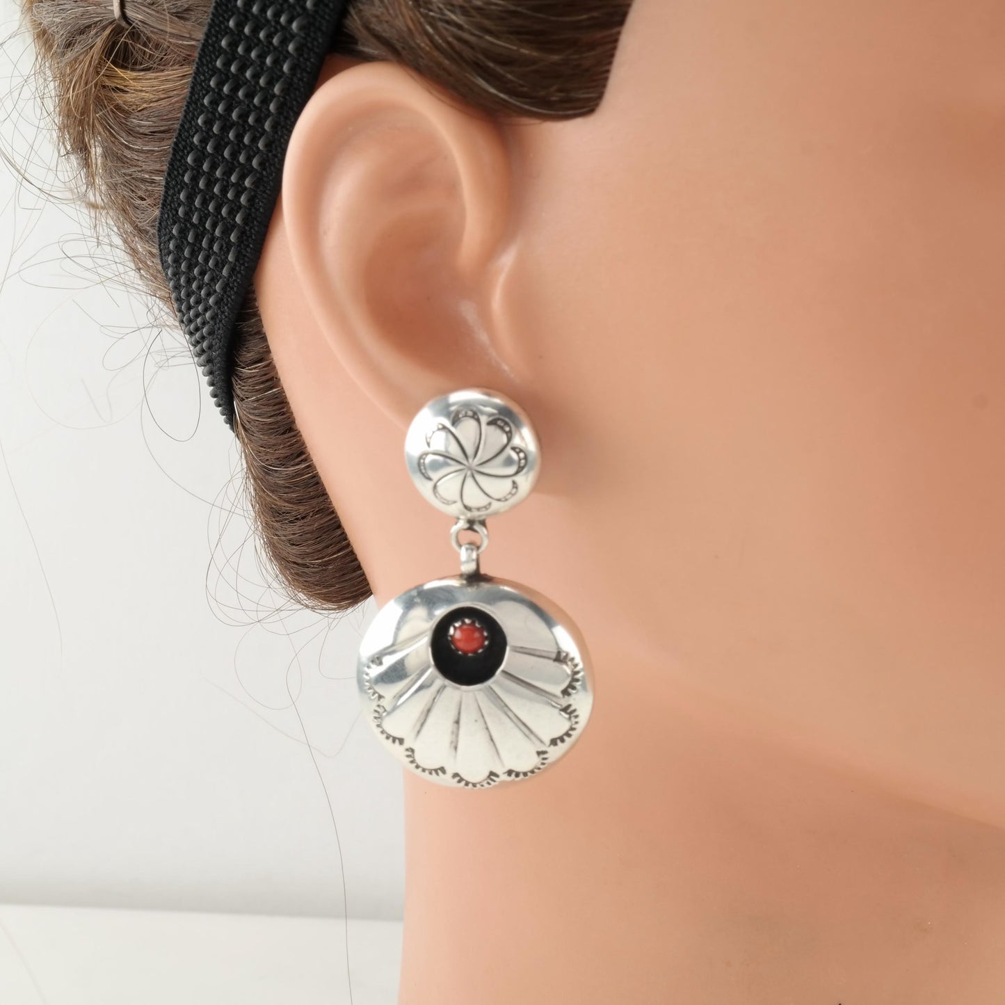 Vintage Native American Sterling Silver Pierced Dangle Earrings