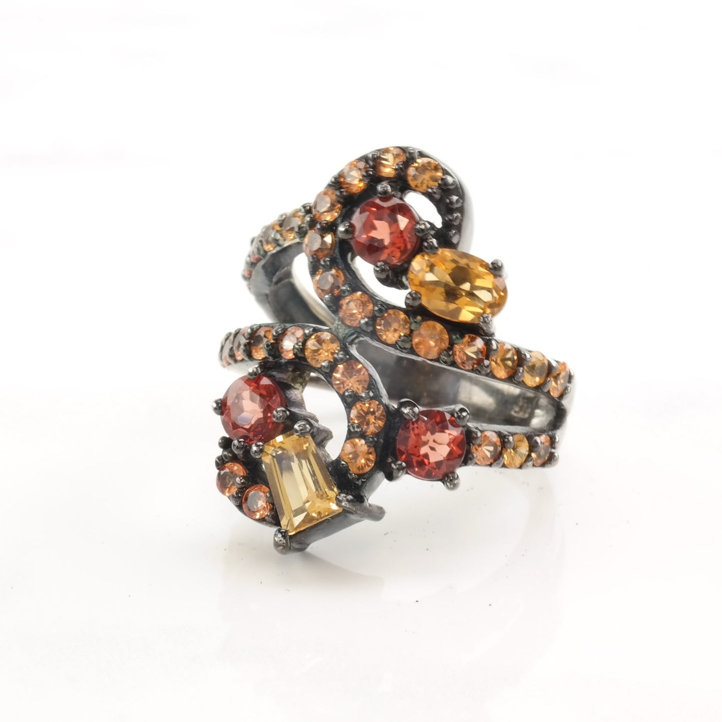 Vintage Silver Ring Citrine Sapphire Oxidized Size 7 1/2