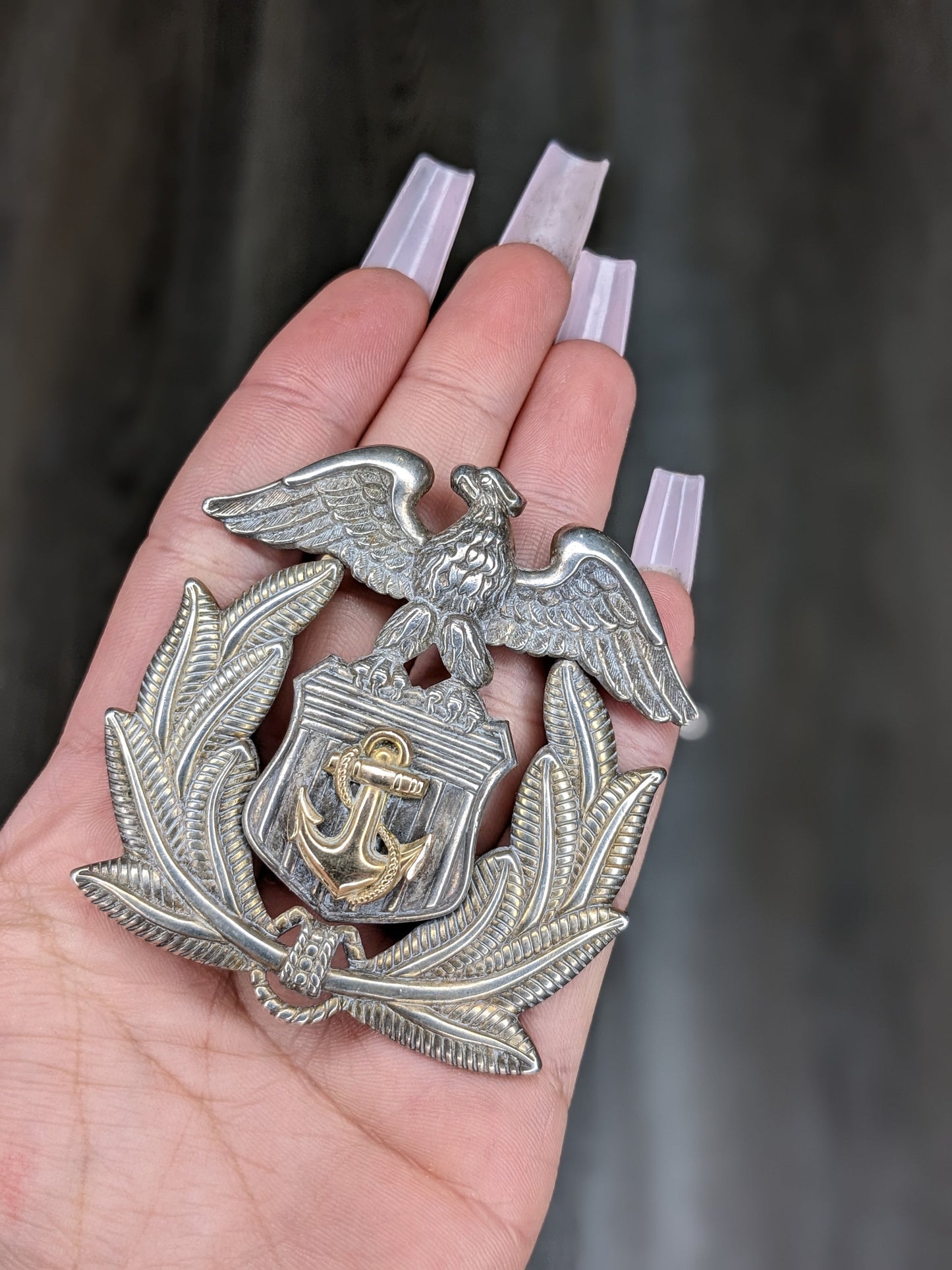 WW2 US Navy Officers Cap Emblem Sterling Silver