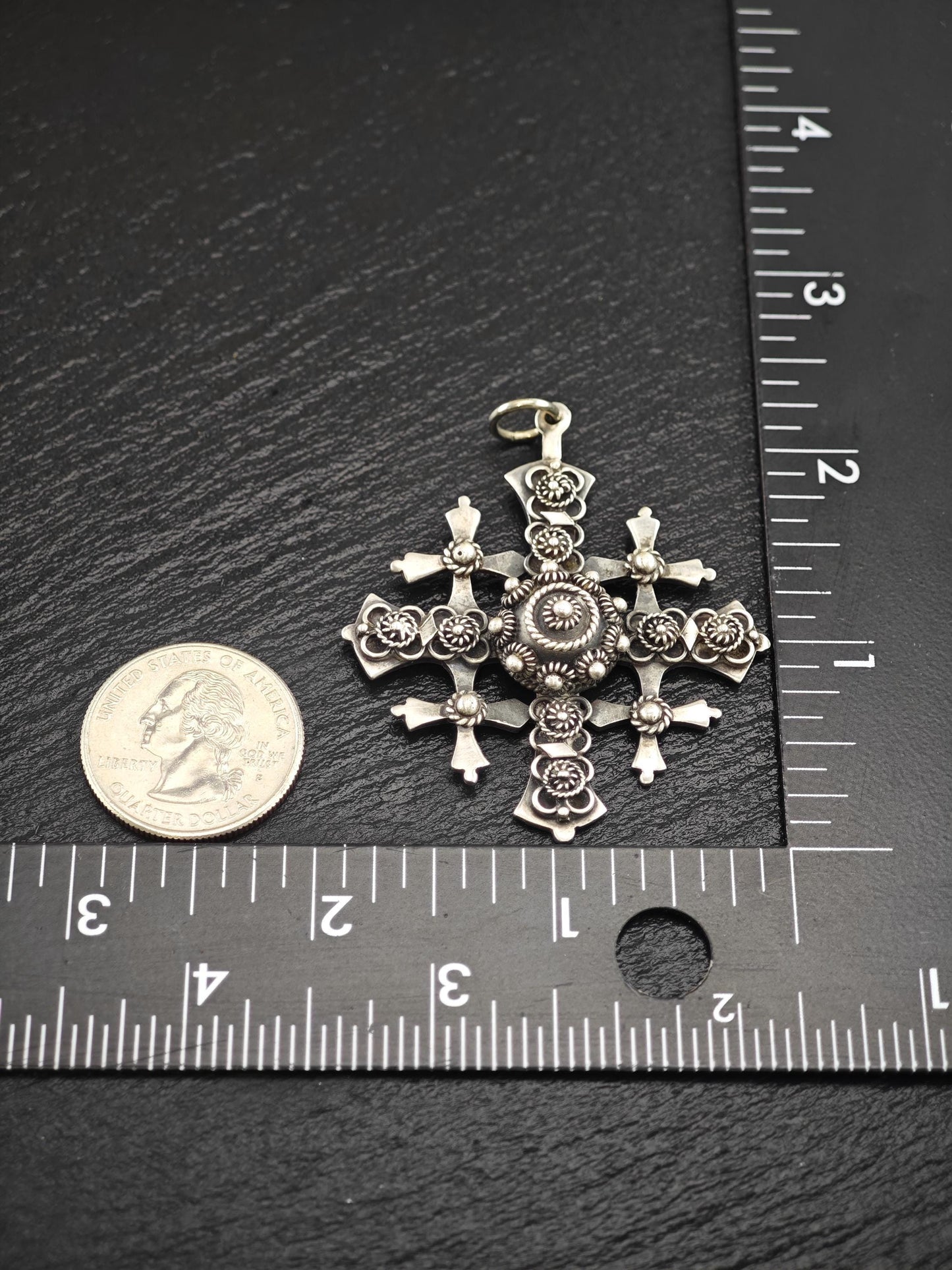 Large Taxco Mexico, Jerusalem Cross Pendant Sterling Silver P2744