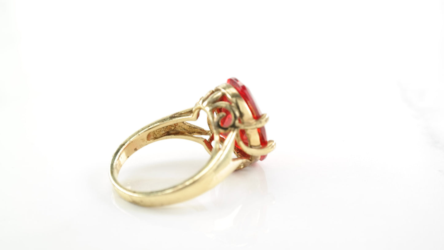 Vintage Sterling Silver Ring CZ Gold Plated Size 7