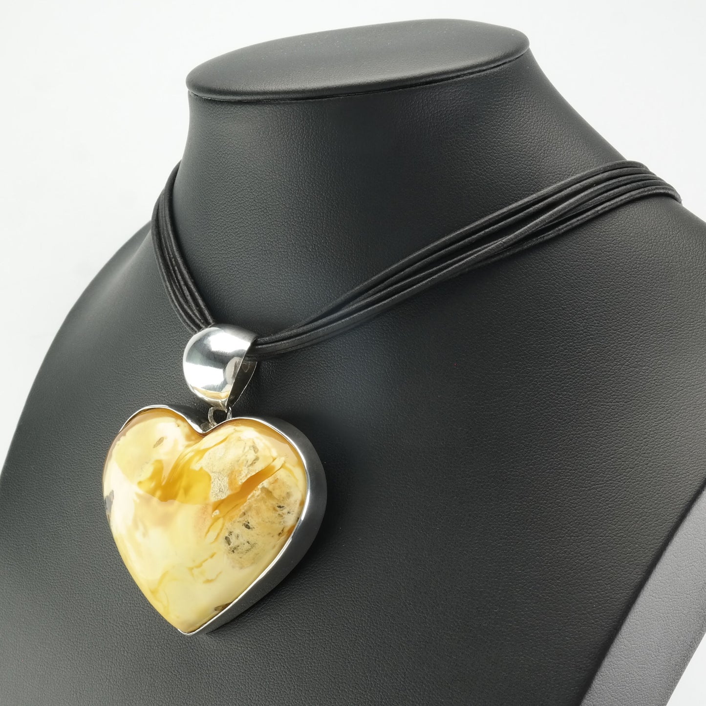 Vintage Sterling Silver Yellow Amber Heart Necklace