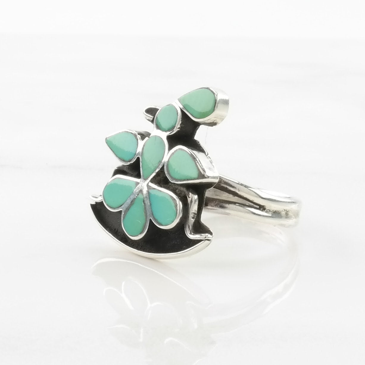 Vintage Native American Silver Ring Turquoise Inlay, Bird Sterling Blue Size 6 1/2