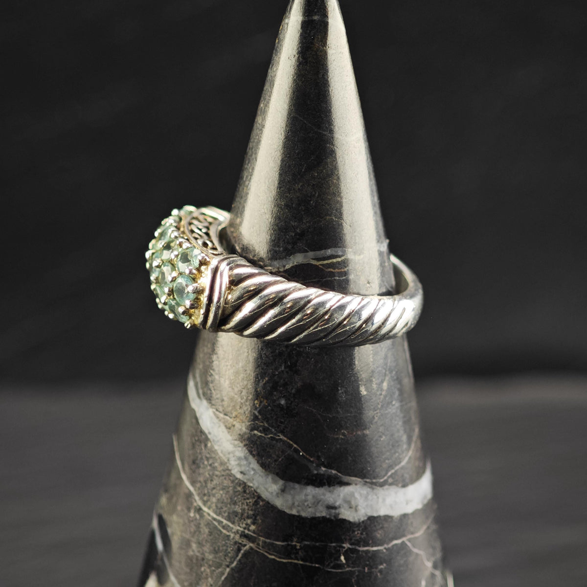 Apatite Pave Band Sterling Silver Ring Sz 6 R6834