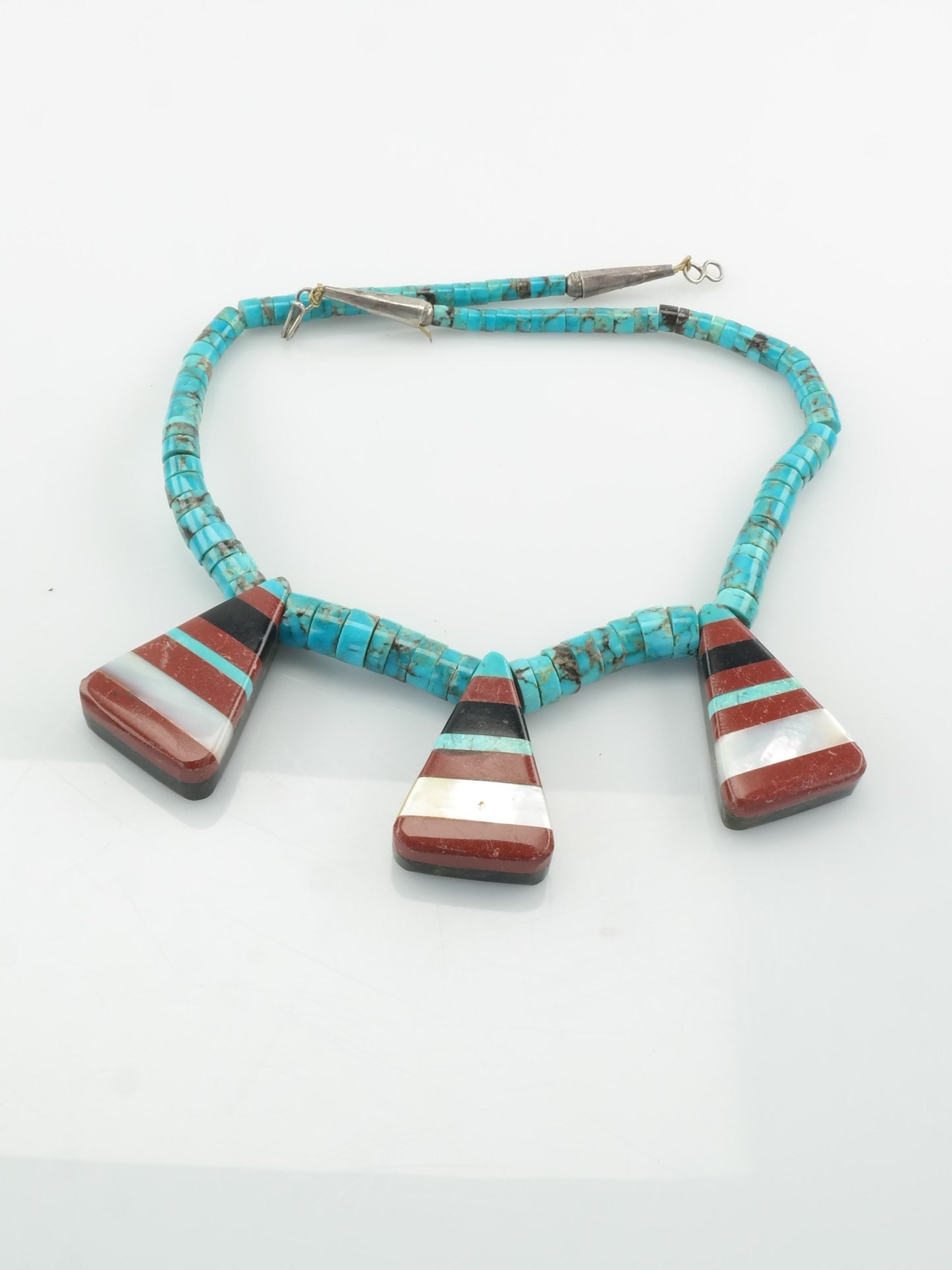 Vintage Native American Sterling Silver Jet Heishi Beads Necklace