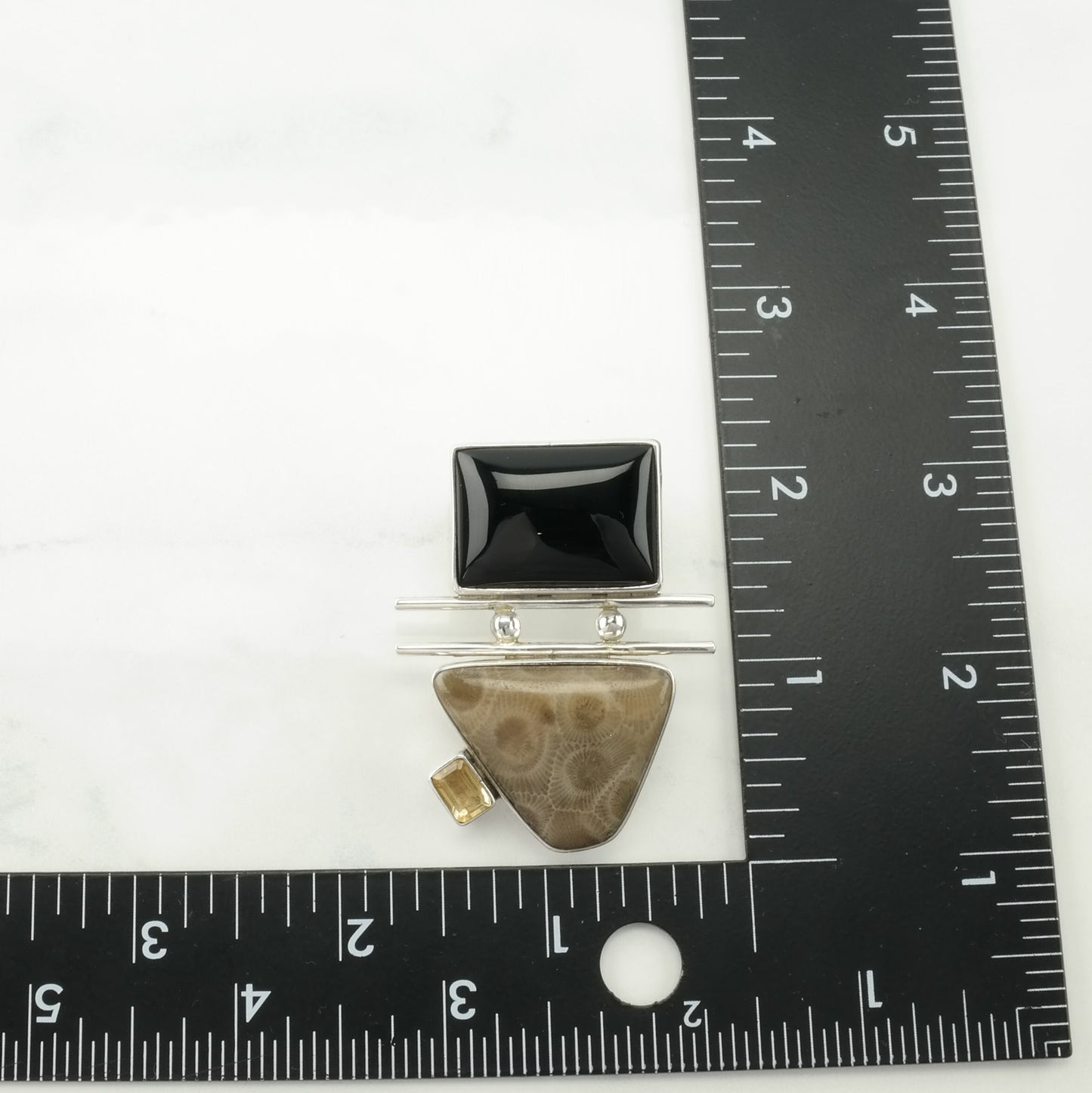 Vintage Native American Onyx, Citrine, Petoskey Sterling Silver Pendant