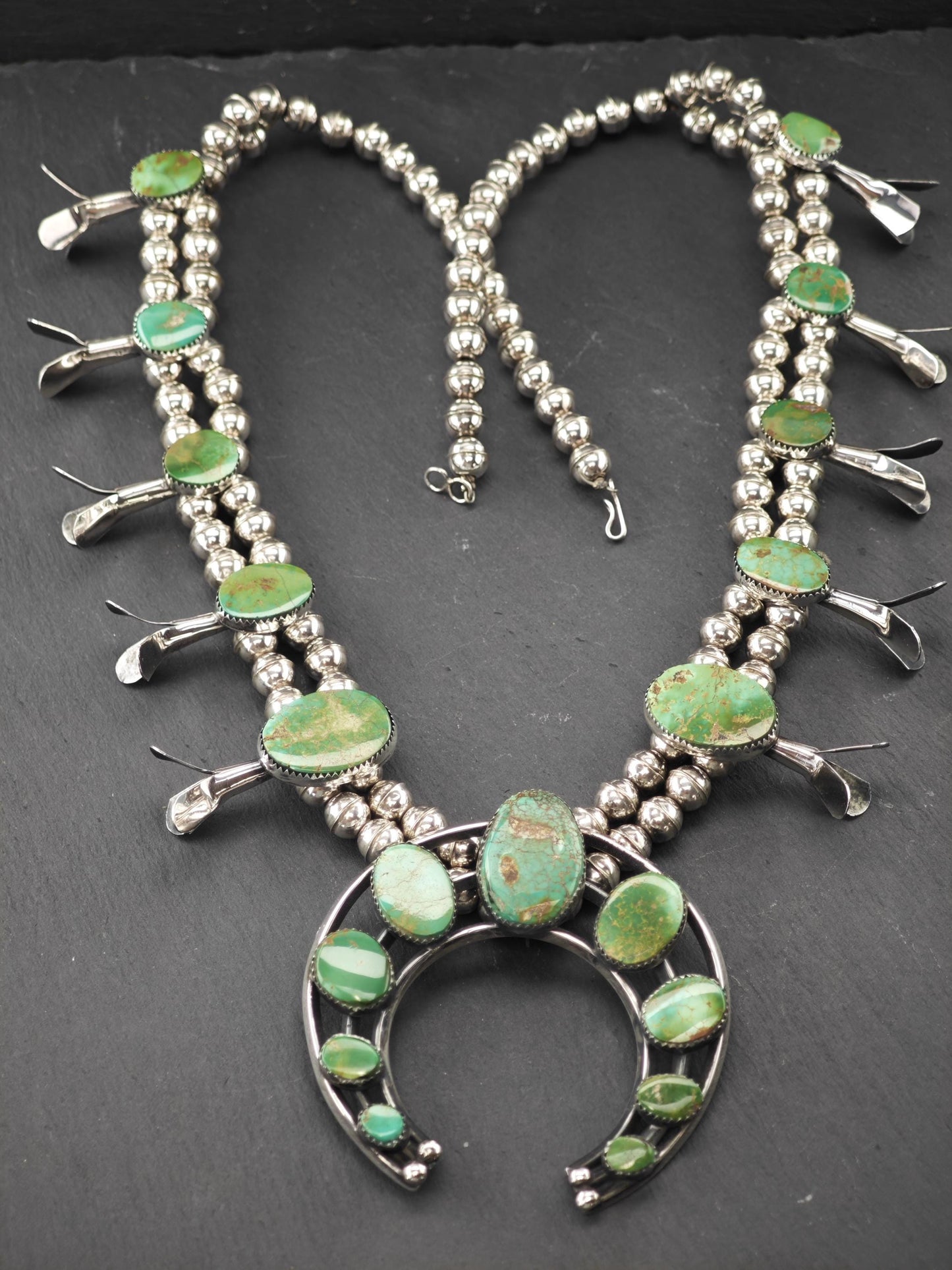 Vintage Southwest Sterling Silver, Pilot Mountain Squash Blossom Necklace