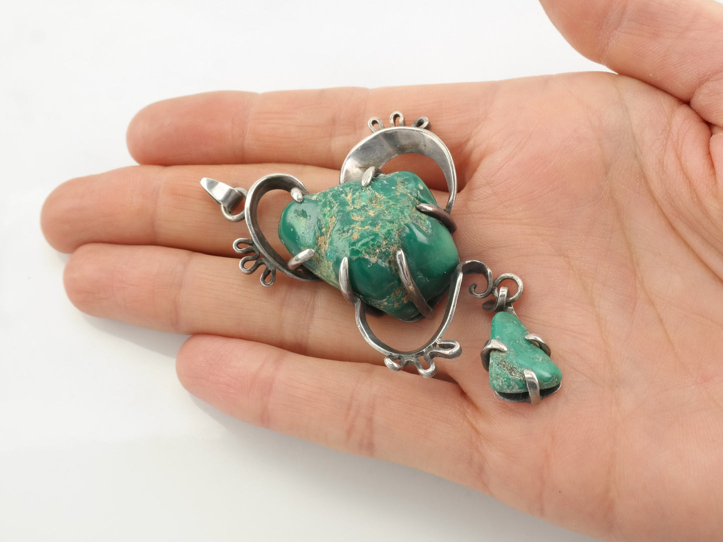 Vintage Turquoise Abstract Sterling Silver Pendant