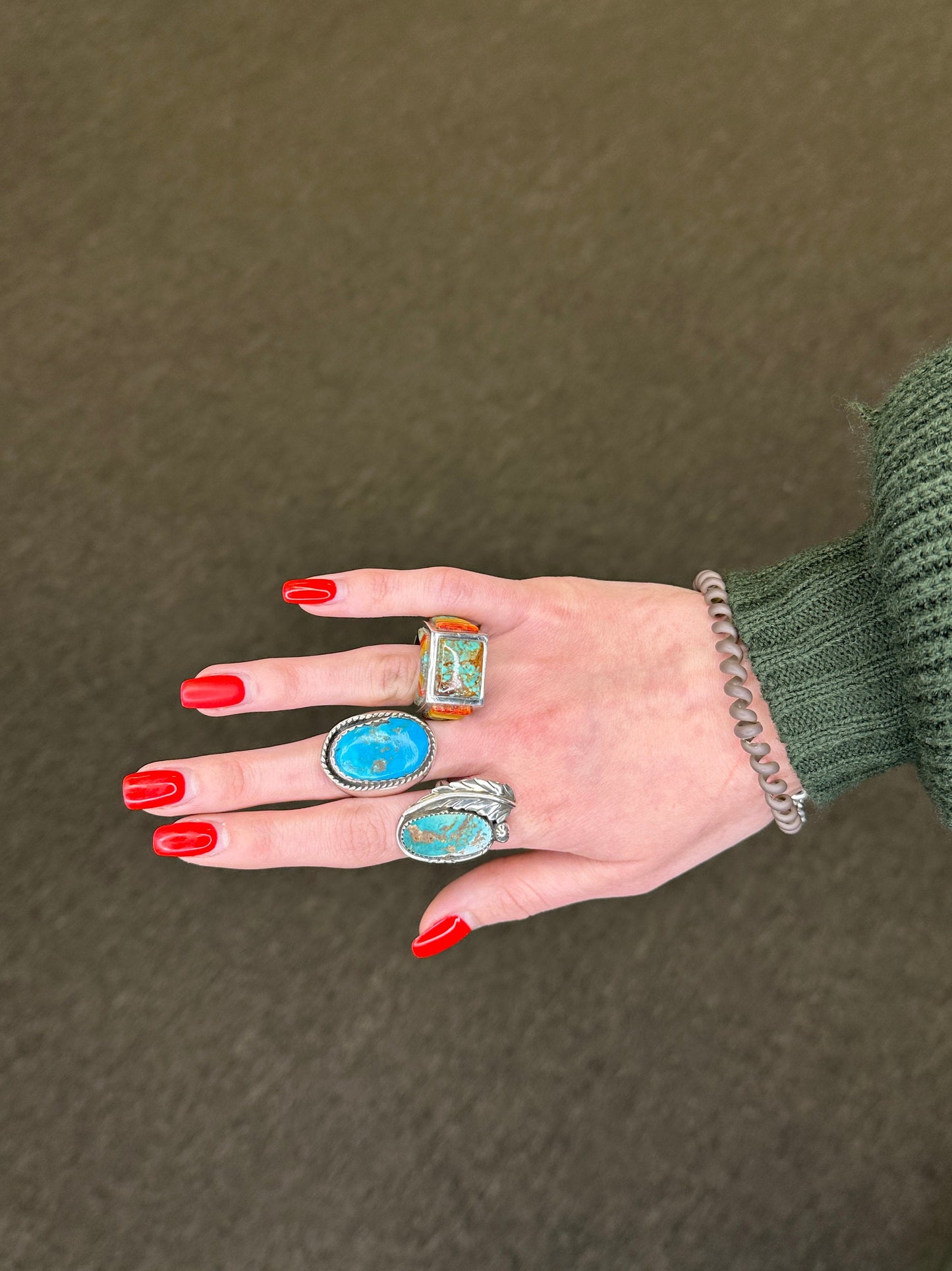 Vintage Native American Silver Ring Royston Turquoise Leaf Flower Sterling Size 7 3/4