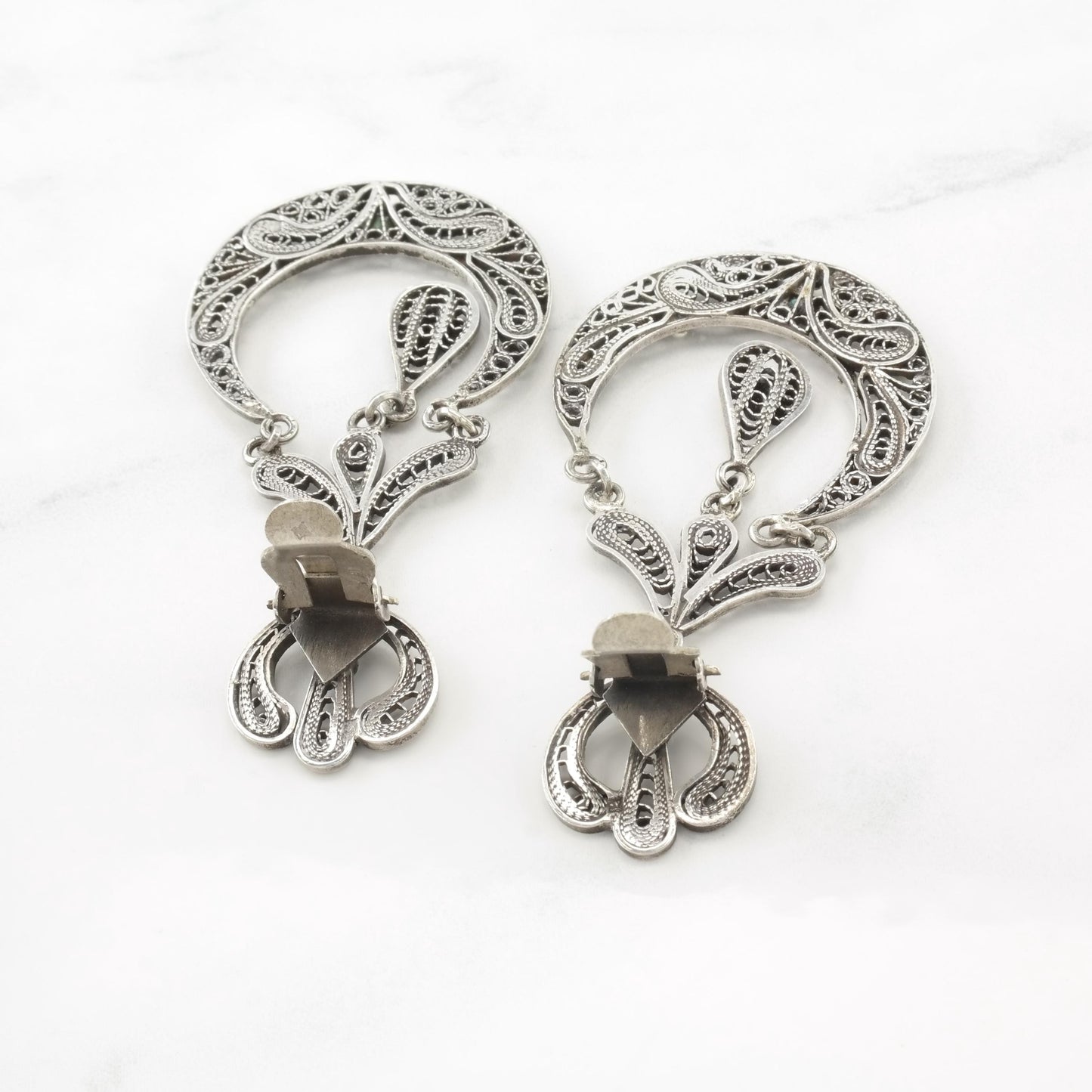 Vintage Middle Eastern, Sterling Silver Clip On/Dangle Earrings
