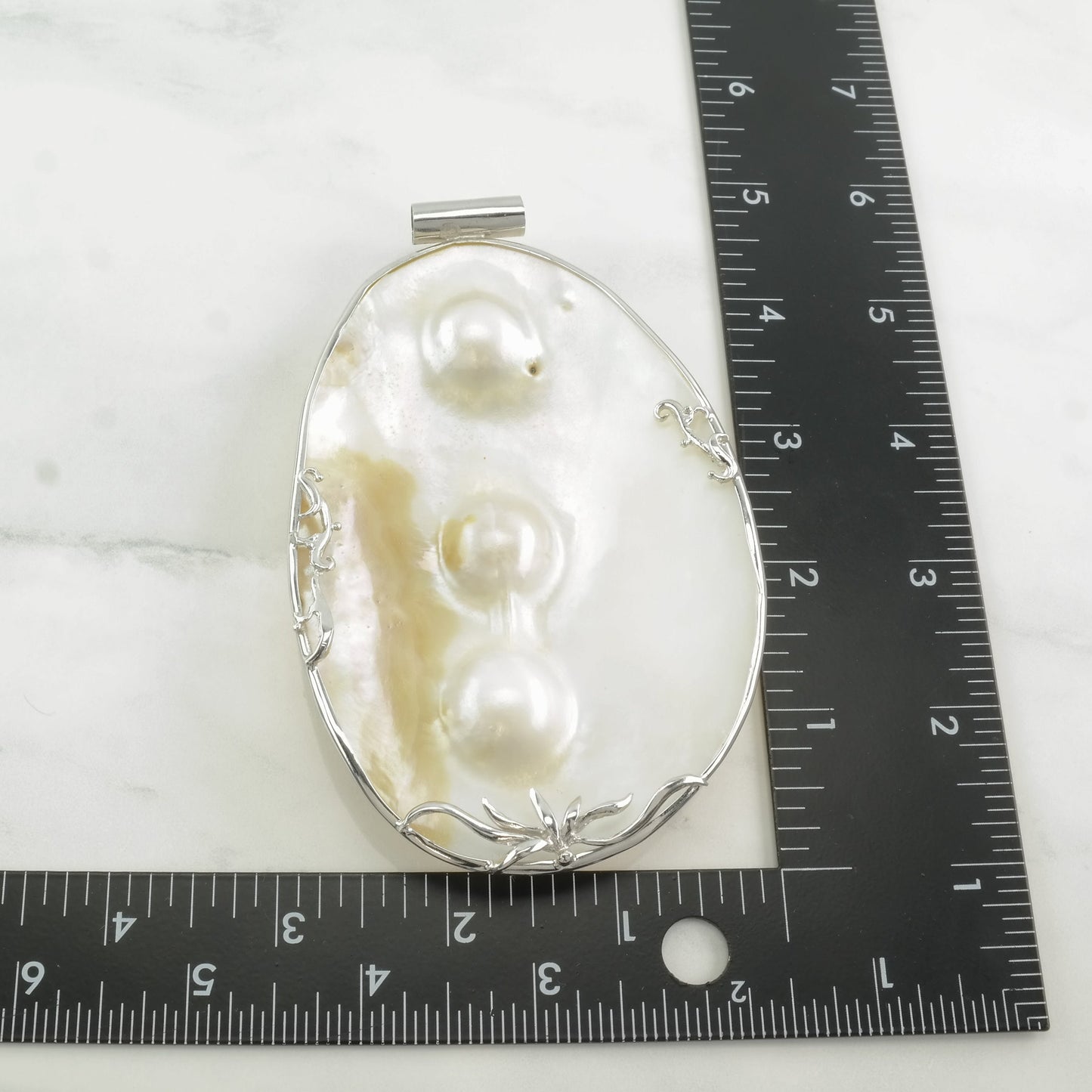 Vintage Modernist MOP, Reversible Shell, Huge Sterling Silver Pendant