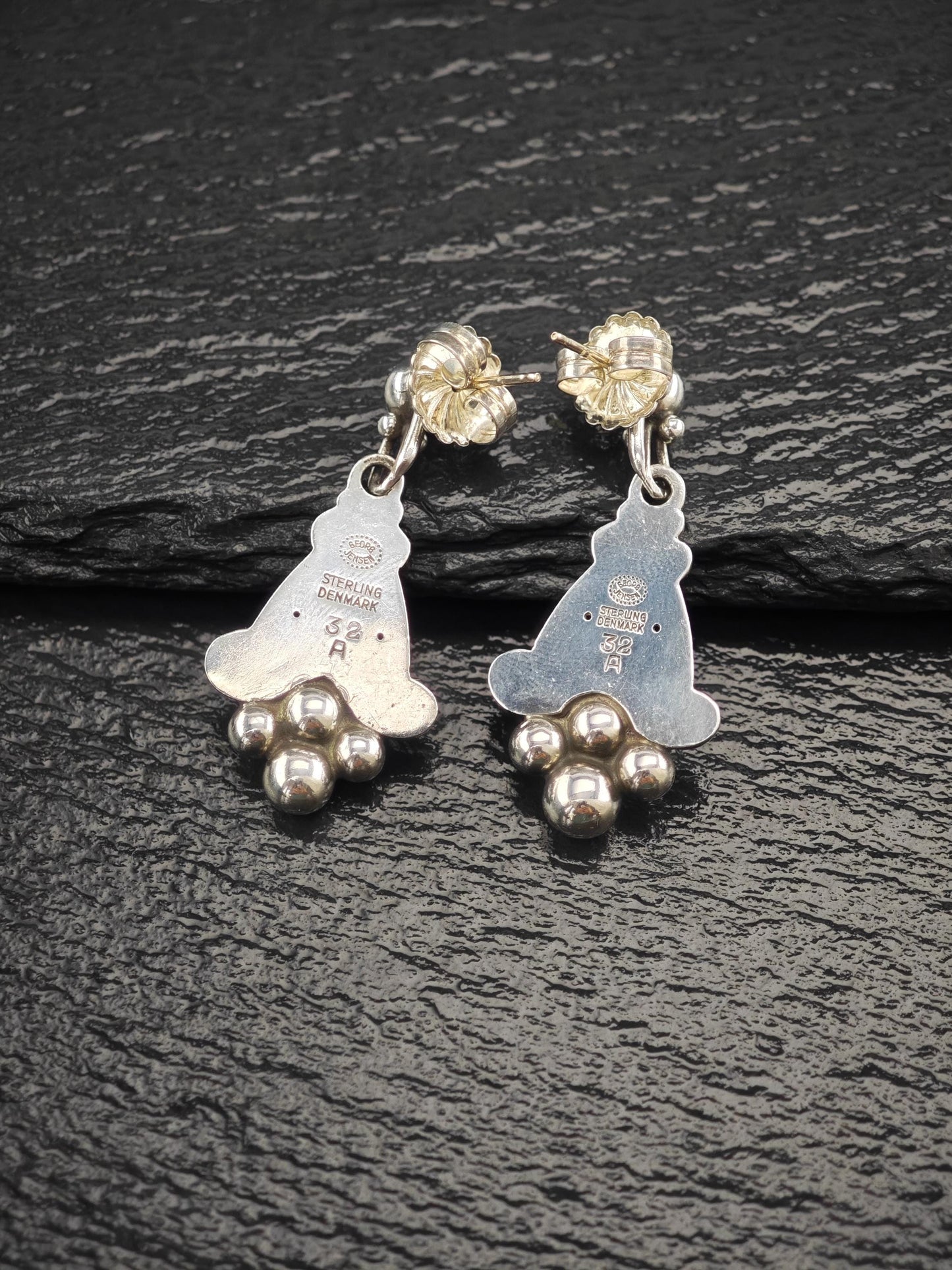 Vintage Georg Jensen Sterling Silver Floral StudDangle Earrings 32A