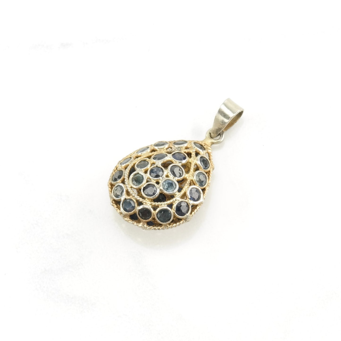 Vintage Natural Sapphire Gold Toned Sterling Silver Pendant
