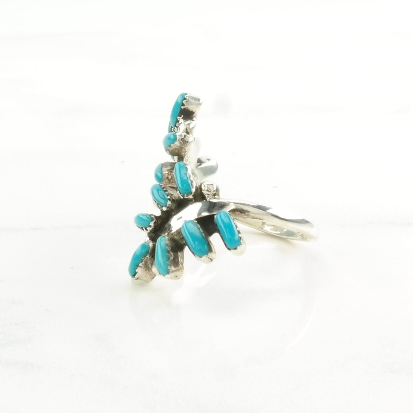 Vintage Southwest Silver Ring Block Turquoise Bypass Sterling Blue Size 7 3/4