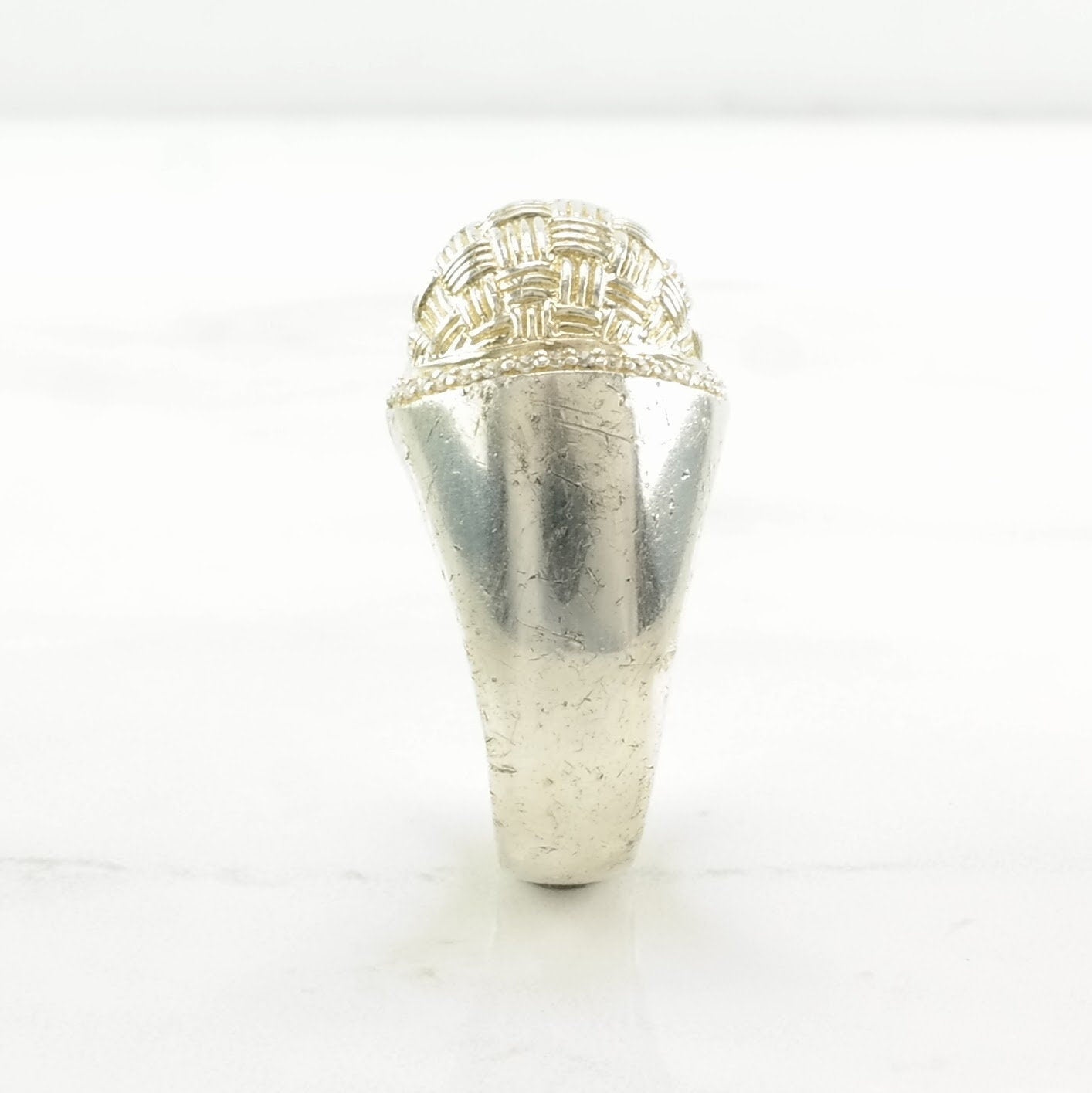 Vintage Sterling Silver Ring, CZ Gold Tone Accent Size 9 1/4