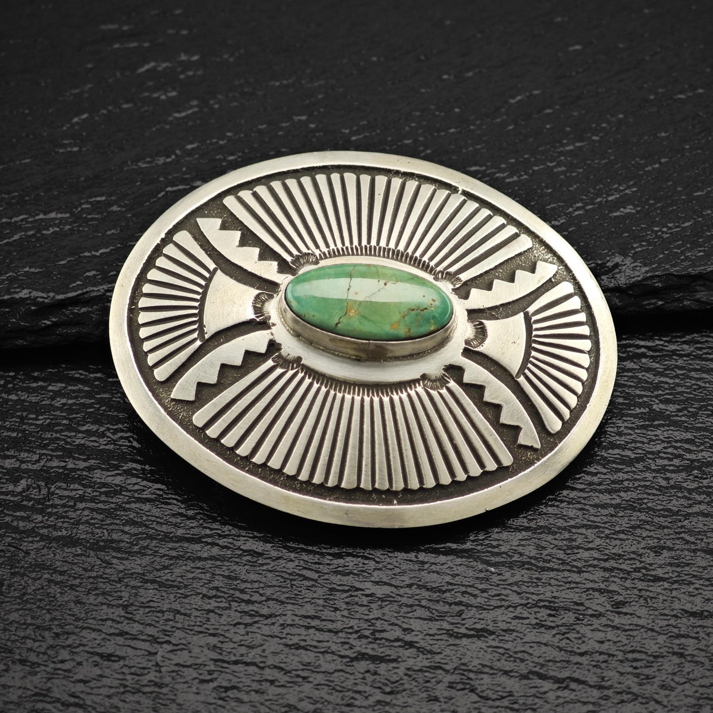 Turquoise Overlay Belt Buckle by Henry Morgan Native American Sterling Silver