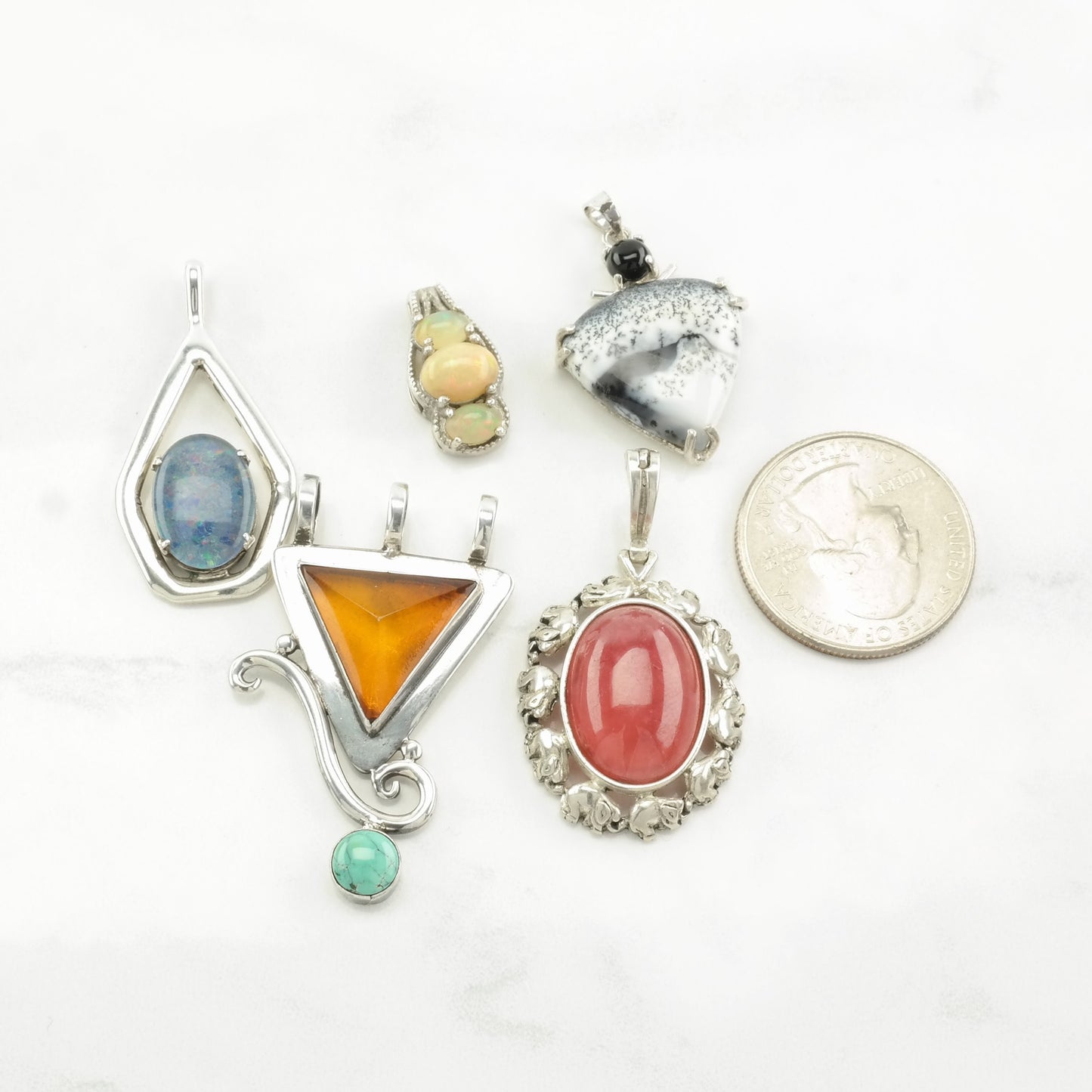 Vintage Choice Of Multi Gems Sterling Silver Pendant P2222