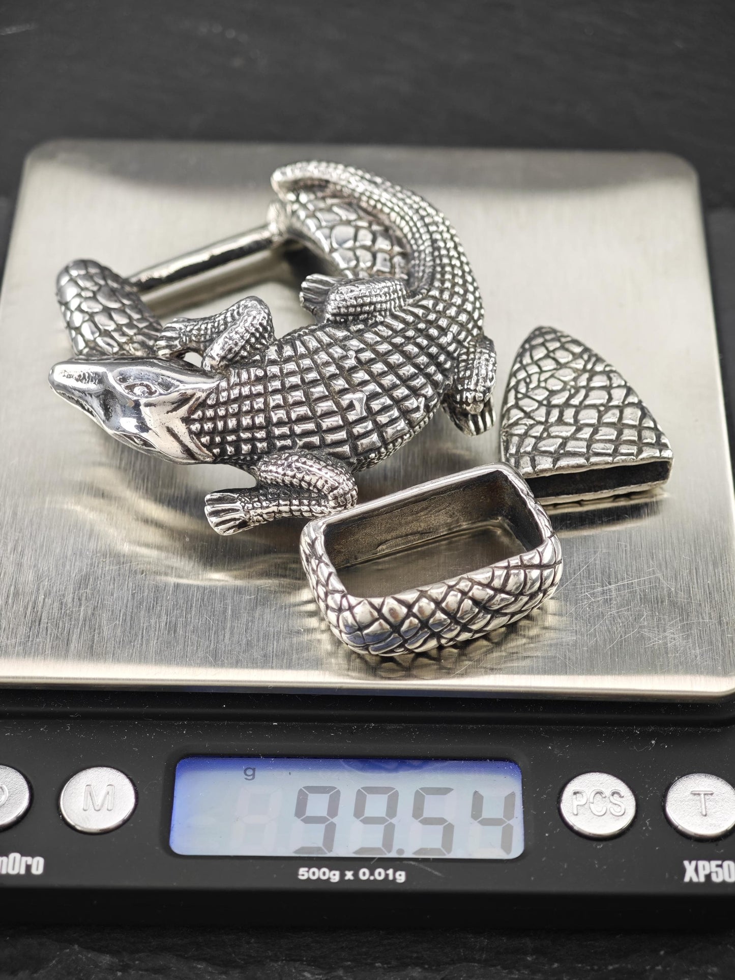 Vintage Jeff Deegan Alligator Belt Buckle Set Sterling Silver