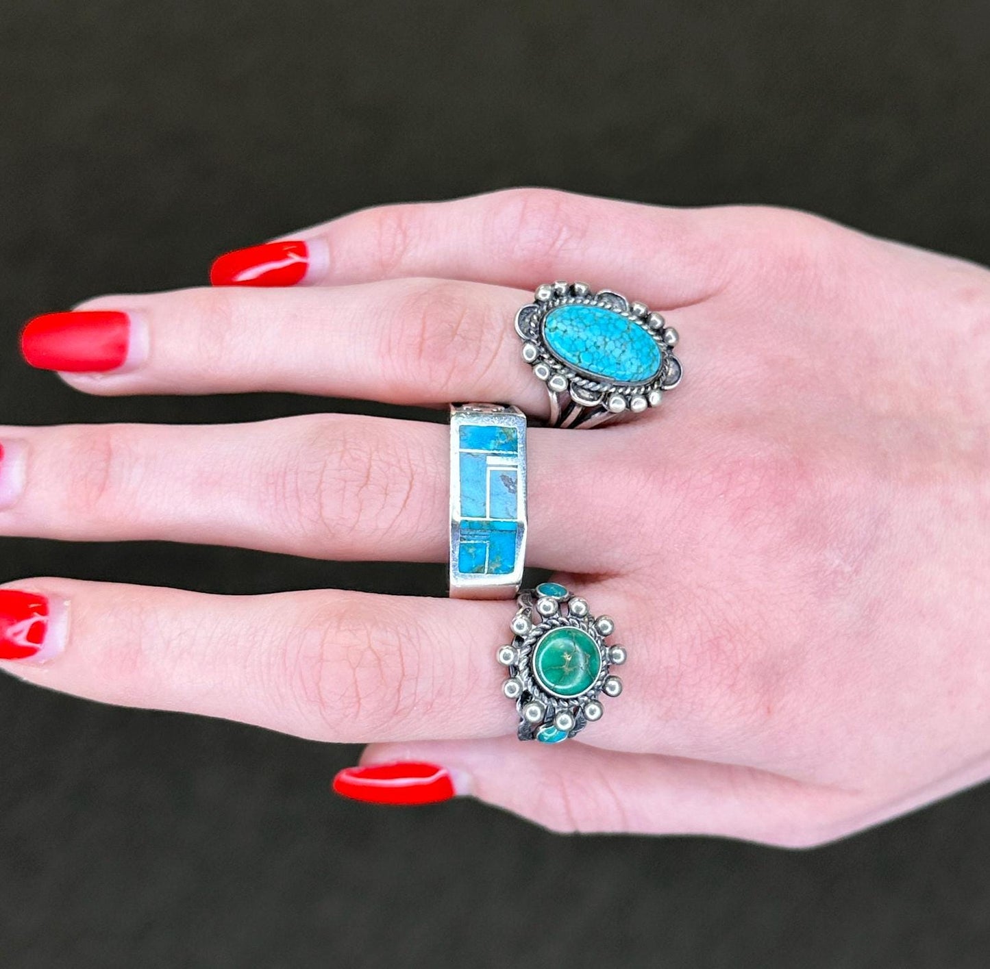 Vintage Fred Harvey Era Silver Ring Turquoise Sterling Size 6