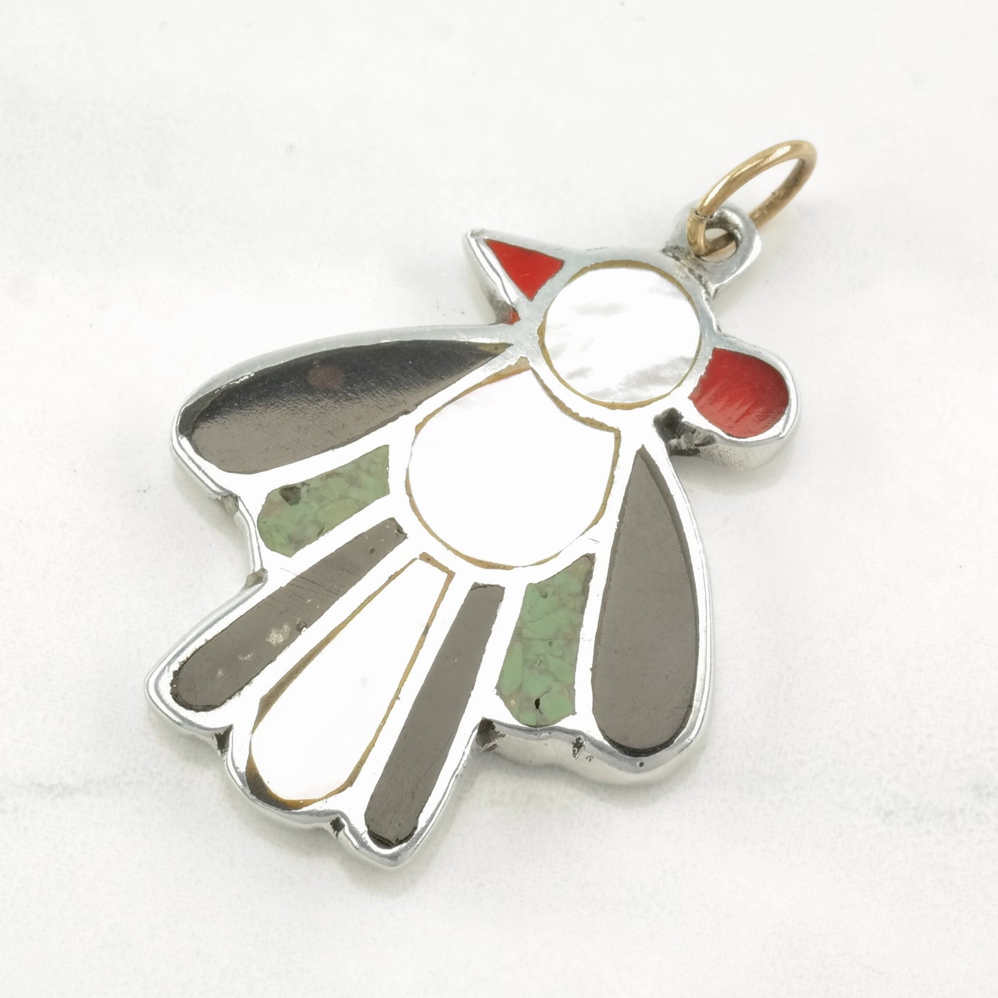 Vintage Native American Multi Gem Inlay Bird Sterling Silver Pendant