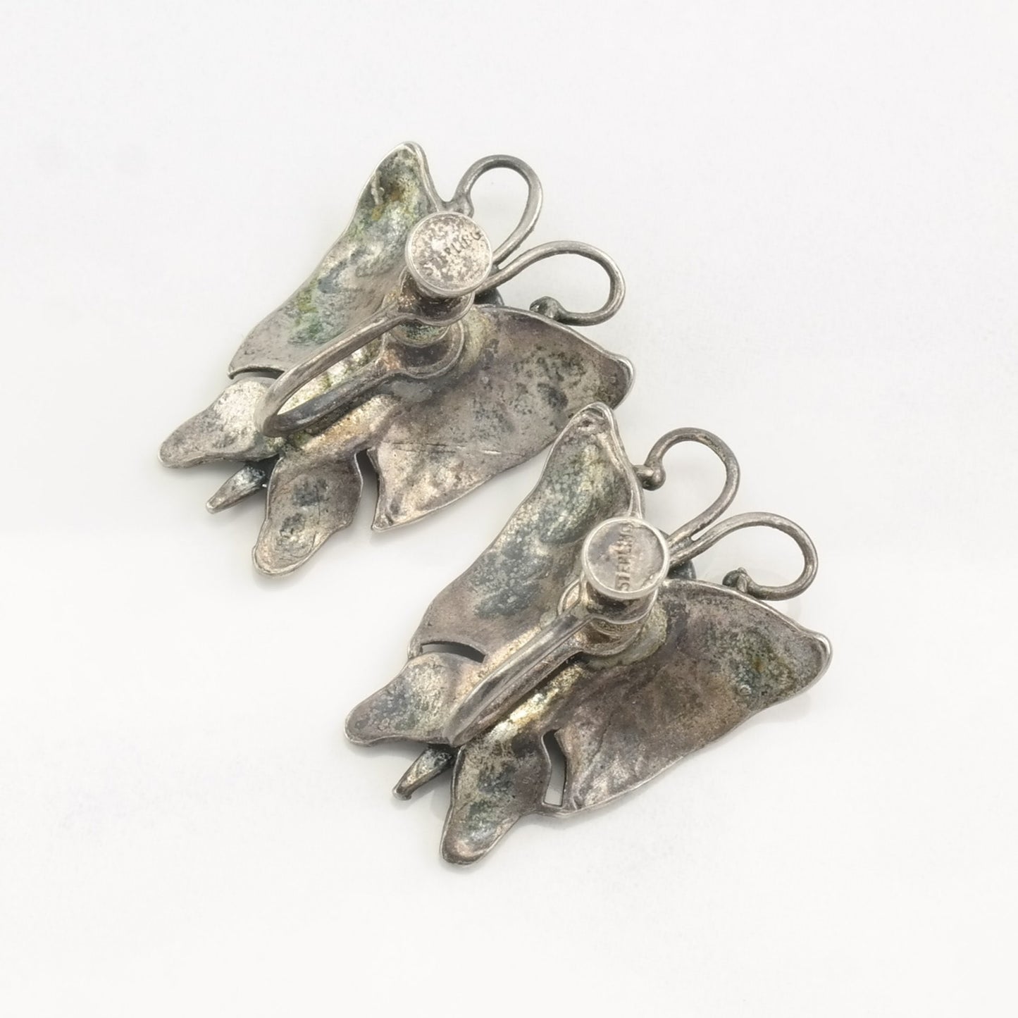 Native American Sterling Silver Blue Turquoise Butterfly Earrings Screwback