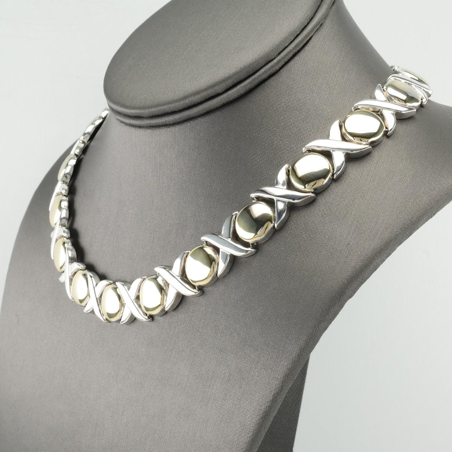 Vintage Italian Sterling Silver & Gold XO Necklace | Choker Necklace