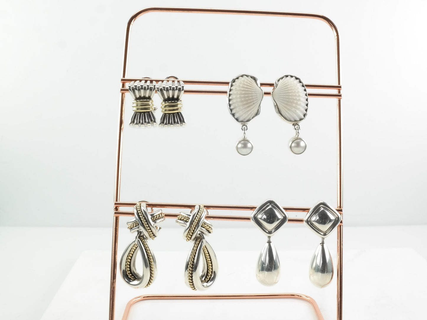 Tiffany and Co Sterling Silver Gold Silver 18K Gold Accent Bow Earrings Omega back