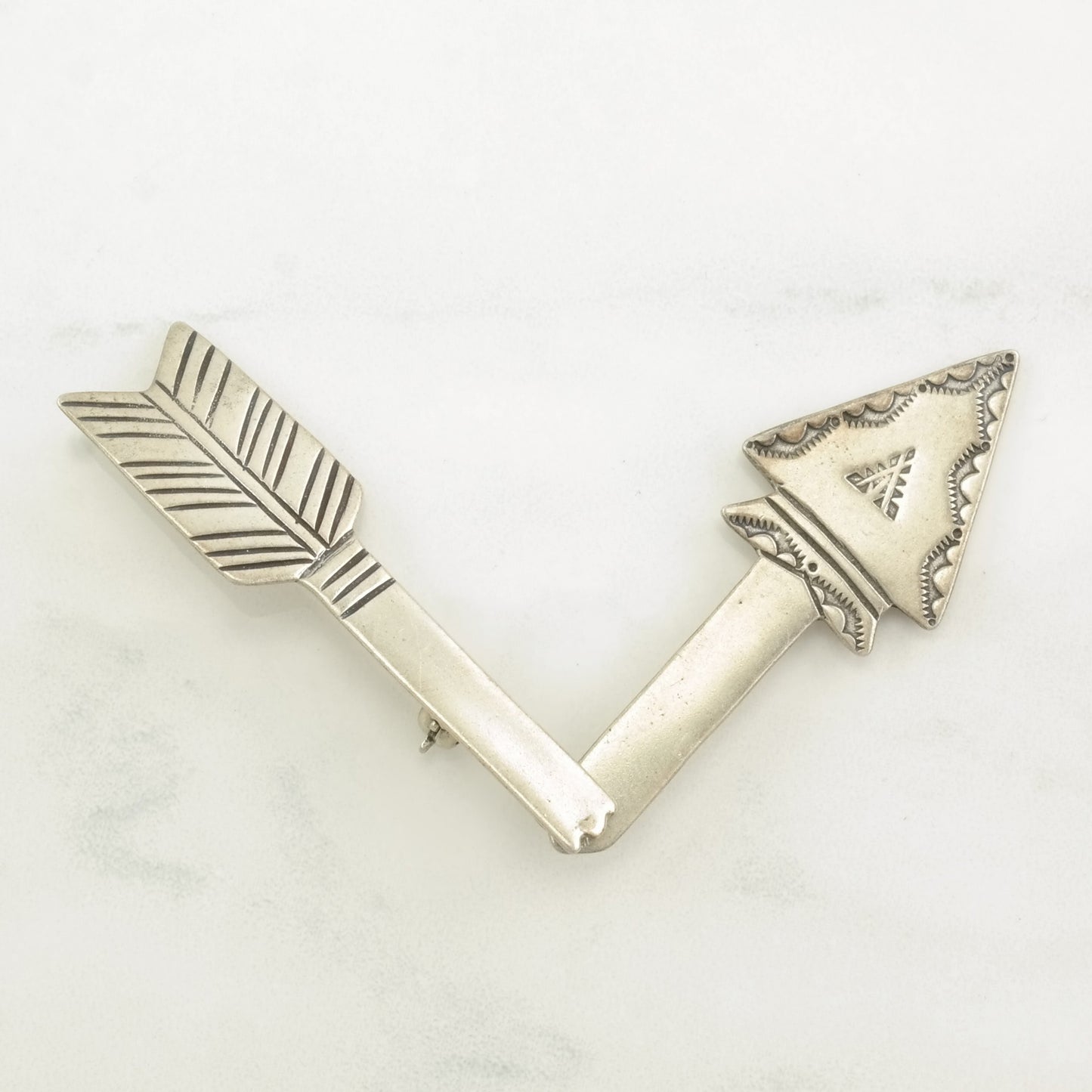 Native American Sterling Silver Brooch Stamped Articulated Arrow