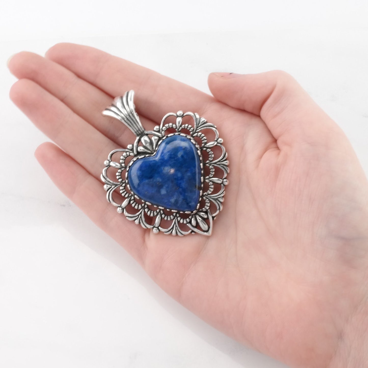 Vintage Carolyn Pollack Lapis Lazuli Heart Sterling Silver Pendant
