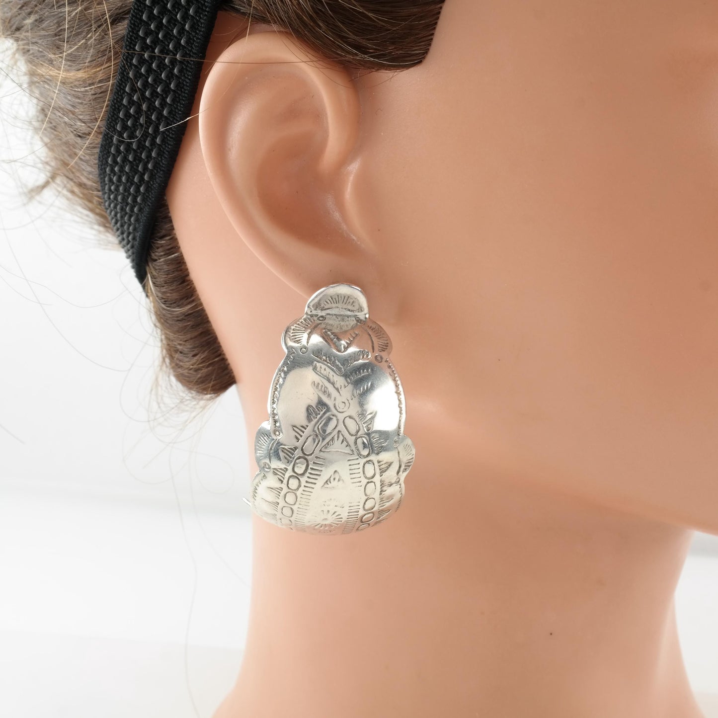 Vintage Stamped Sterling Silver Pierced C-Hoop Earrings