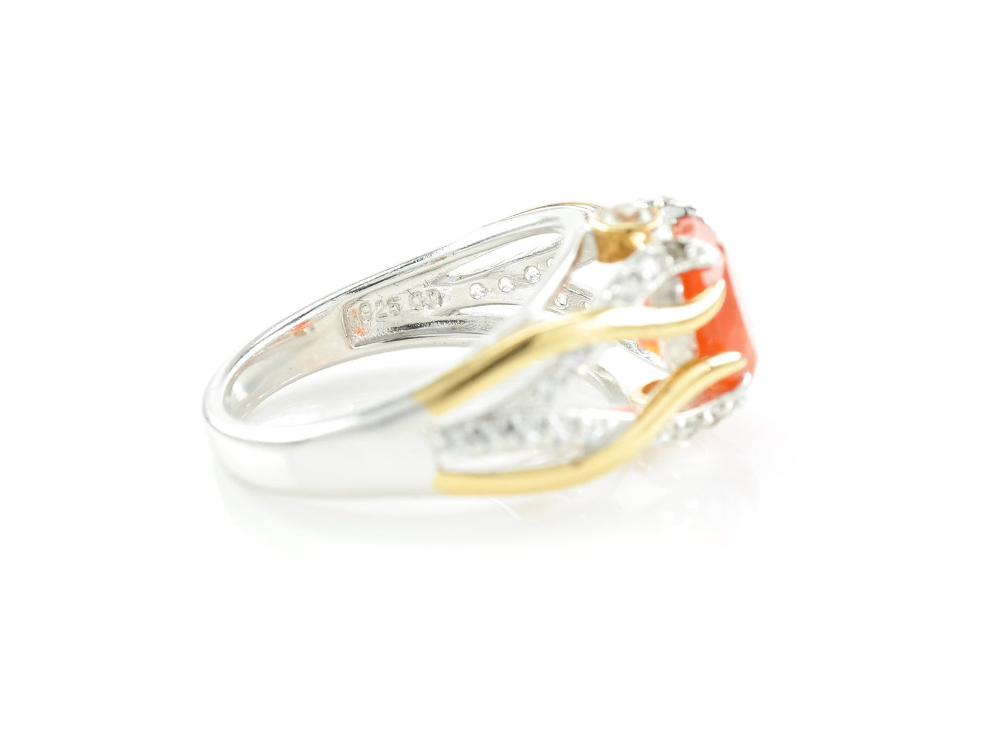 Vintage Sterling Silver Ring Fire Opal Gold Plated Orange Size 7