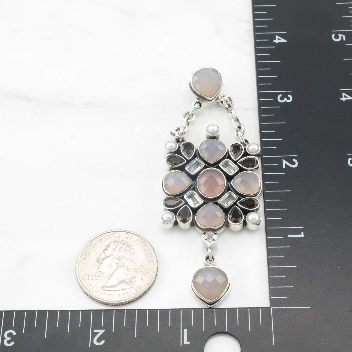 Vintage Nicky Butler Silver Pendant Topaz, Chalcedony Smoky Quartz Sterling