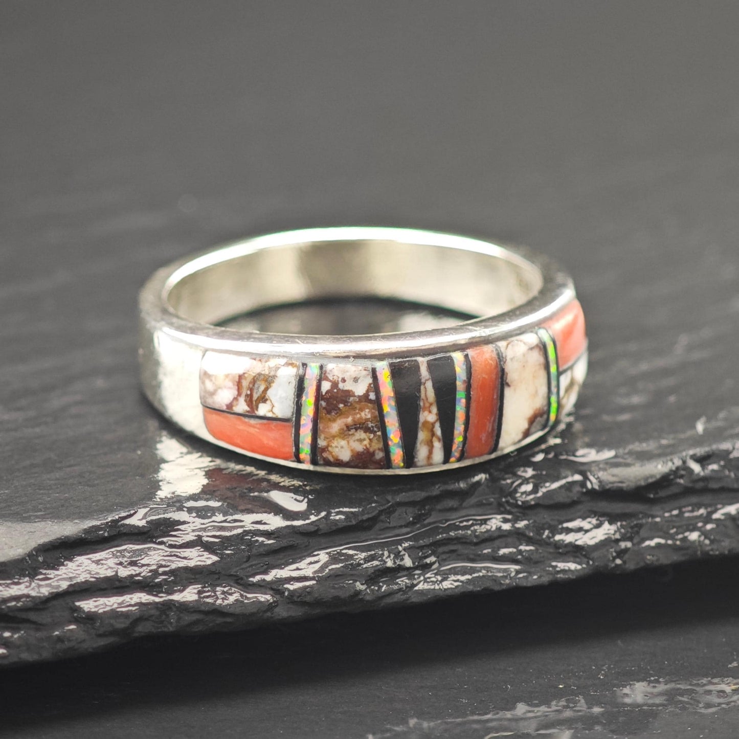 Native American Whitehorse Inlay Ring Sterling Silver