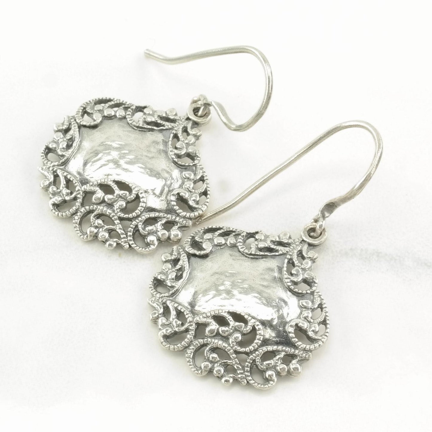Paz Sterling Silver Hammered Art Nouveau Style Earrings Fish hook