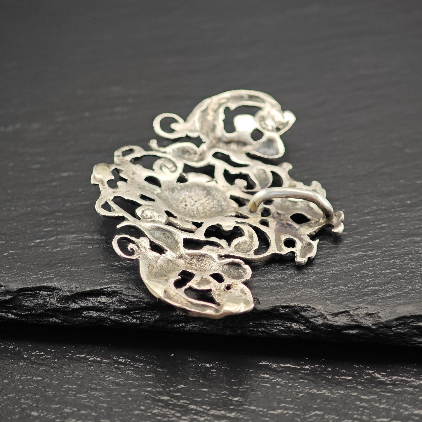 Horned God of Wine Pendant with Cherub Angels in Sterling Silver