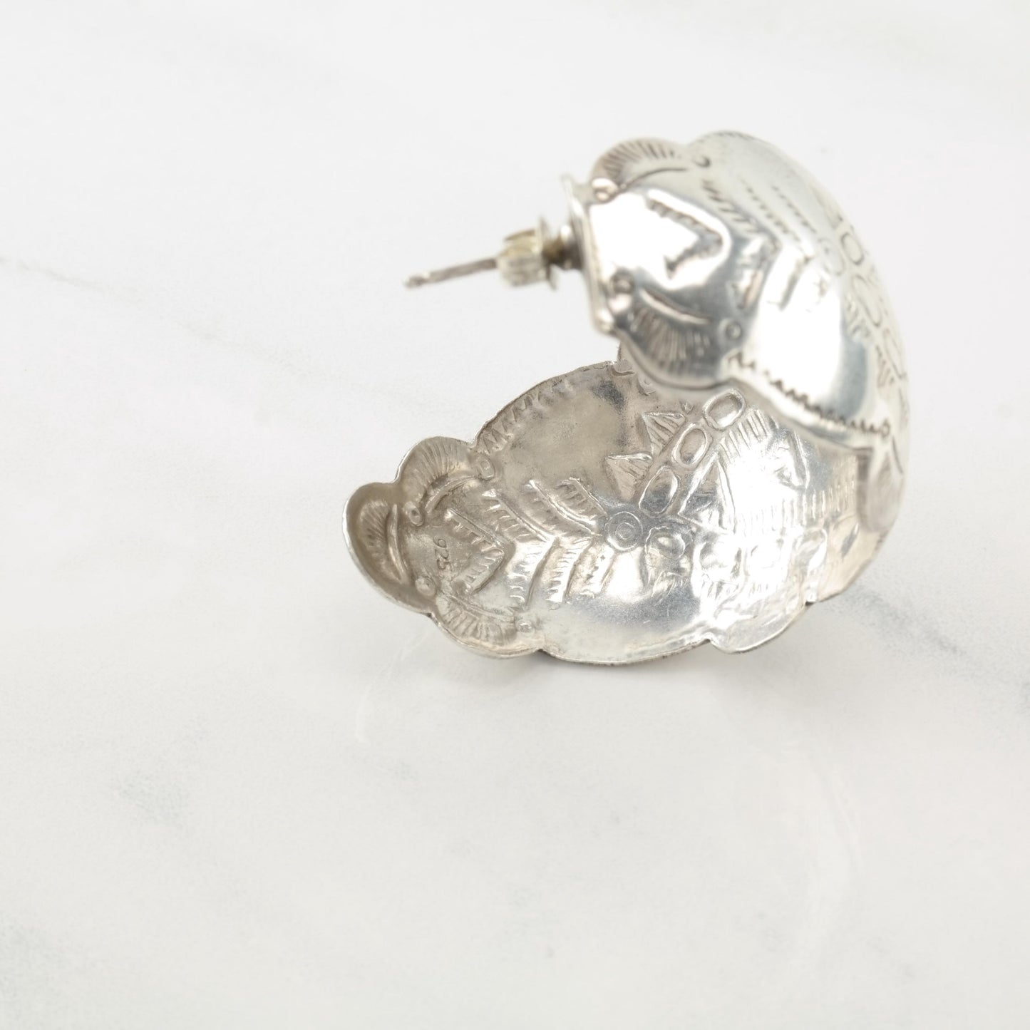 Vintage Stamped Sterling Silver Pierced C-Hoop Earrings