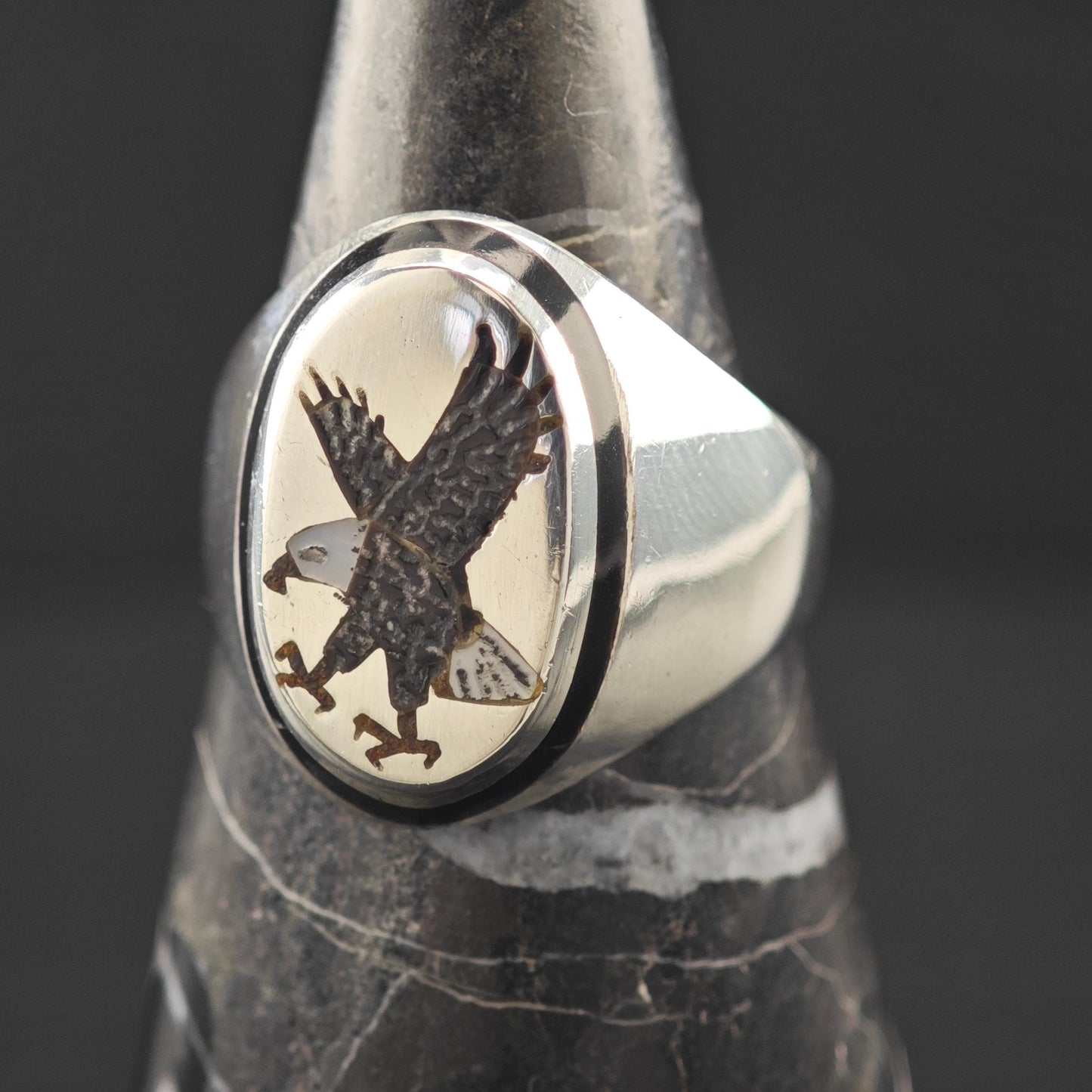 Navajo, Eagle Inlay Ring Sterling Silver