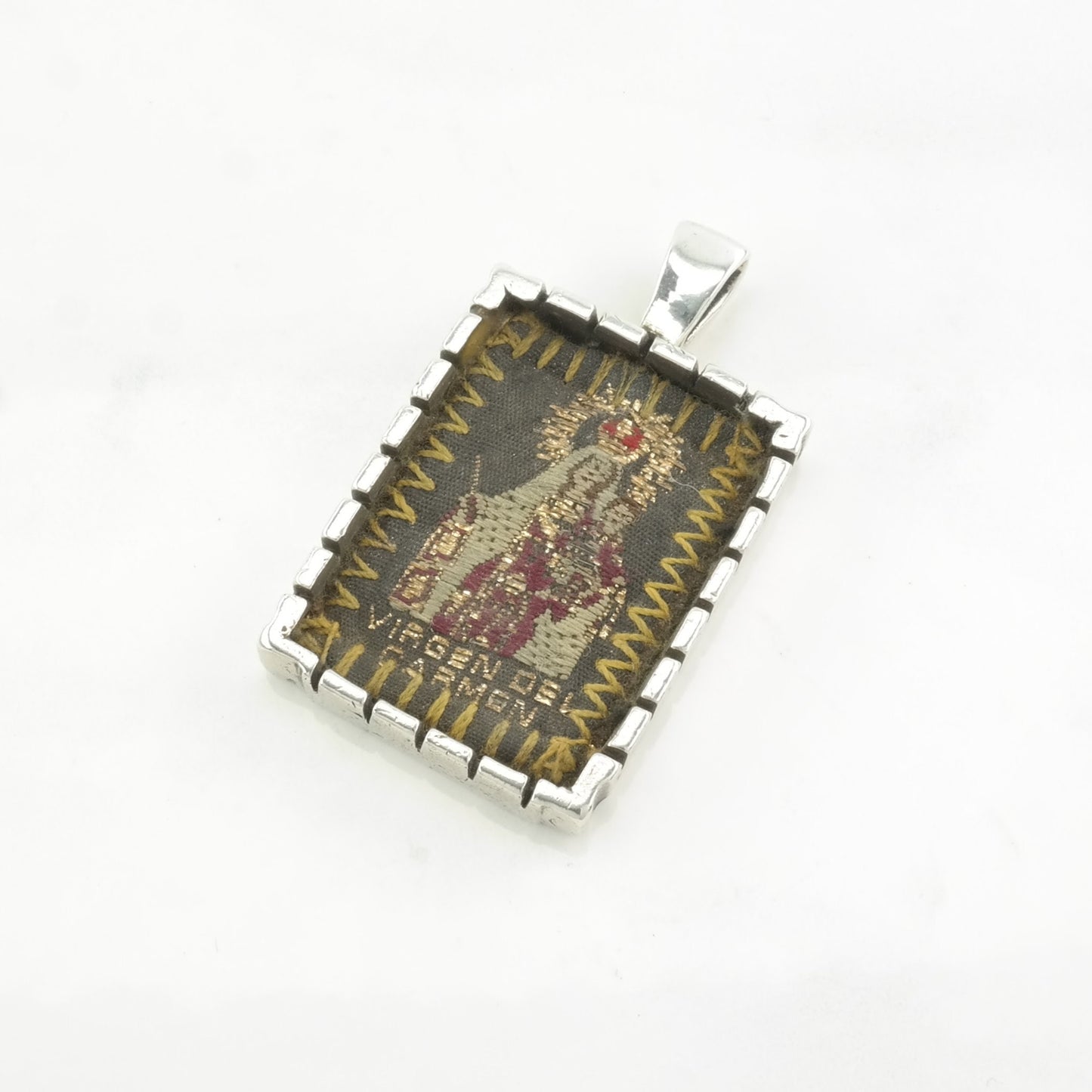 Vintage Embroidery Scapular Sterling Silver Pendant