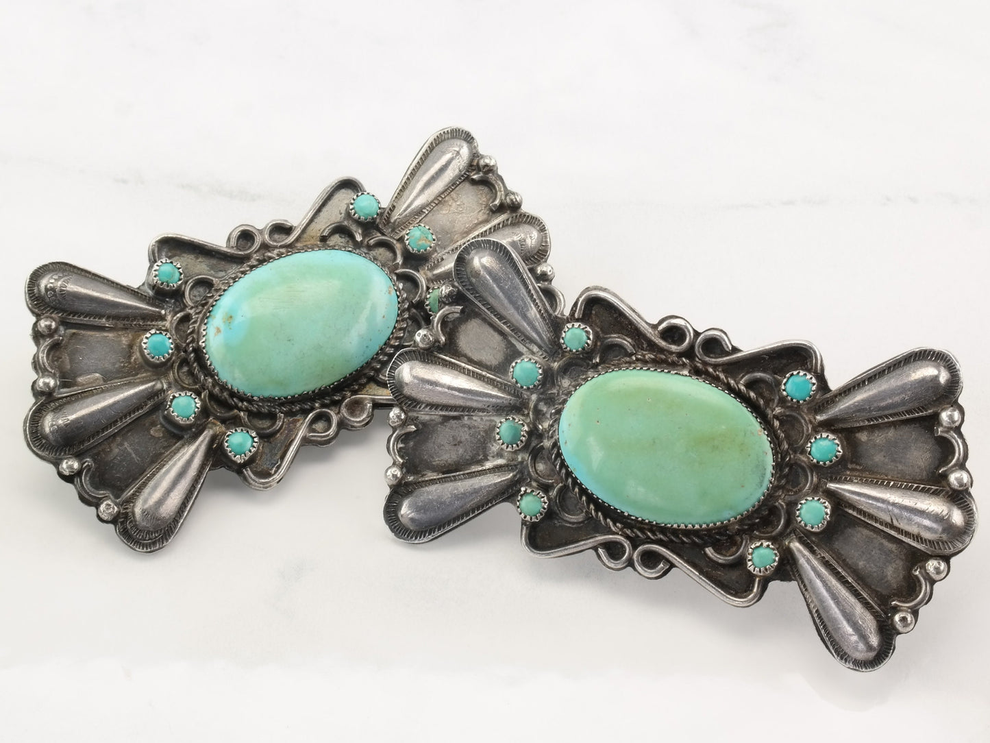 Historic Native American Vintage Sterling Silver Turquoise Hair Accessory