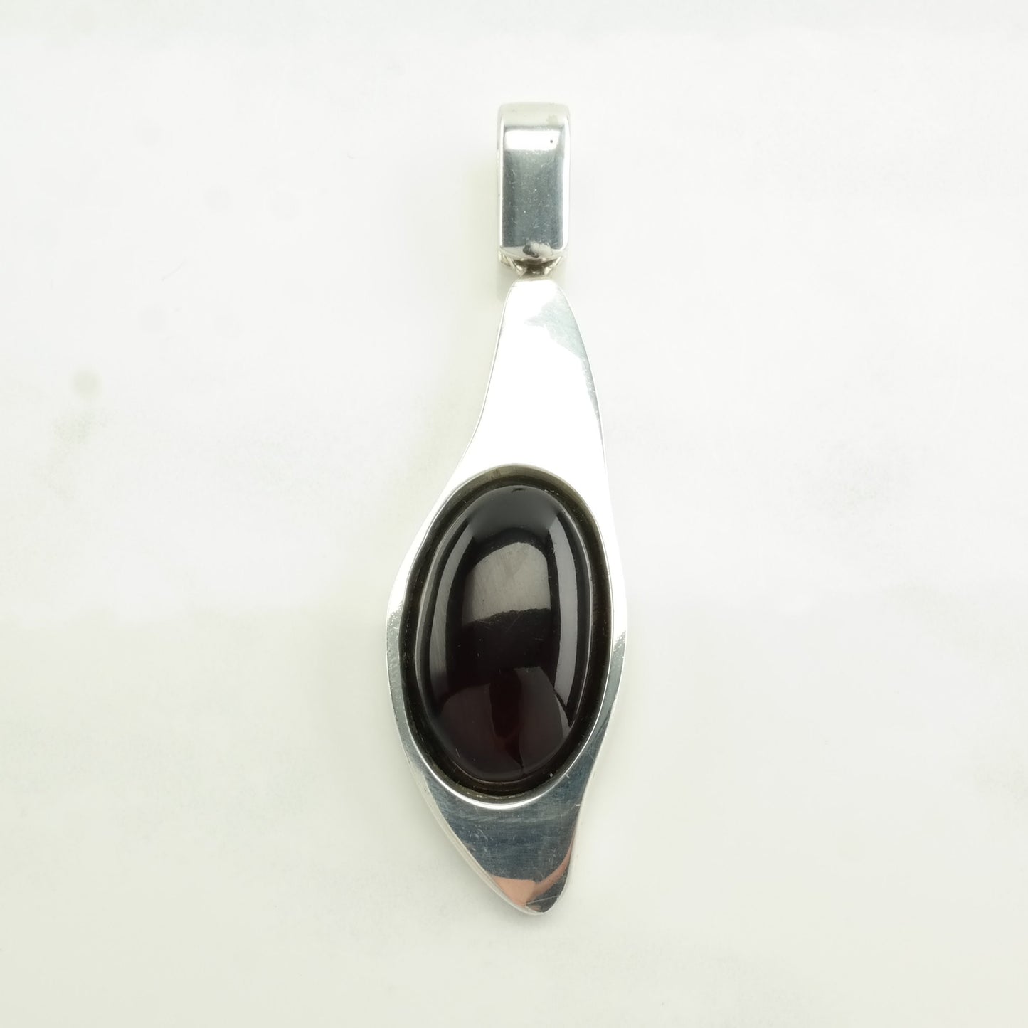 Vintage Modernist Dark Amber Abstract Sterling Silver Pendant